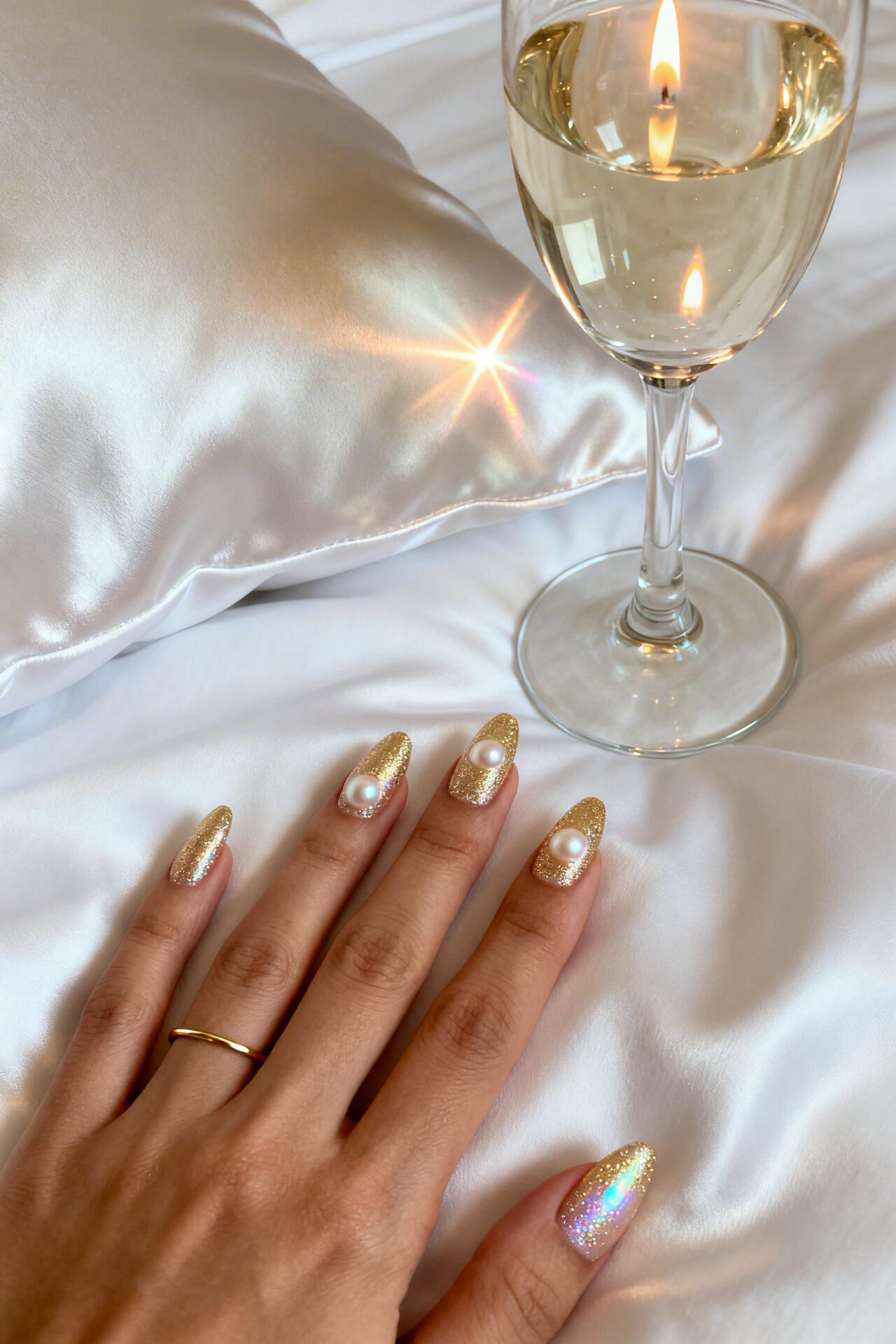 Elegant Prom Nails - champagne gold shimmer