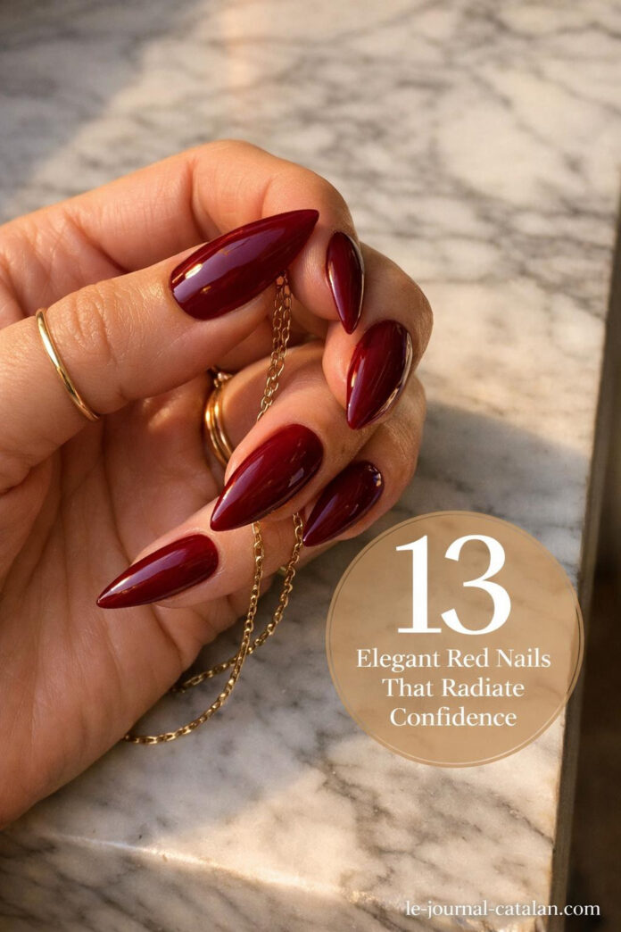 Hot red nail design featuring a sophisticated manicure with glossy finish and elegant styling for trendy nail inspiration