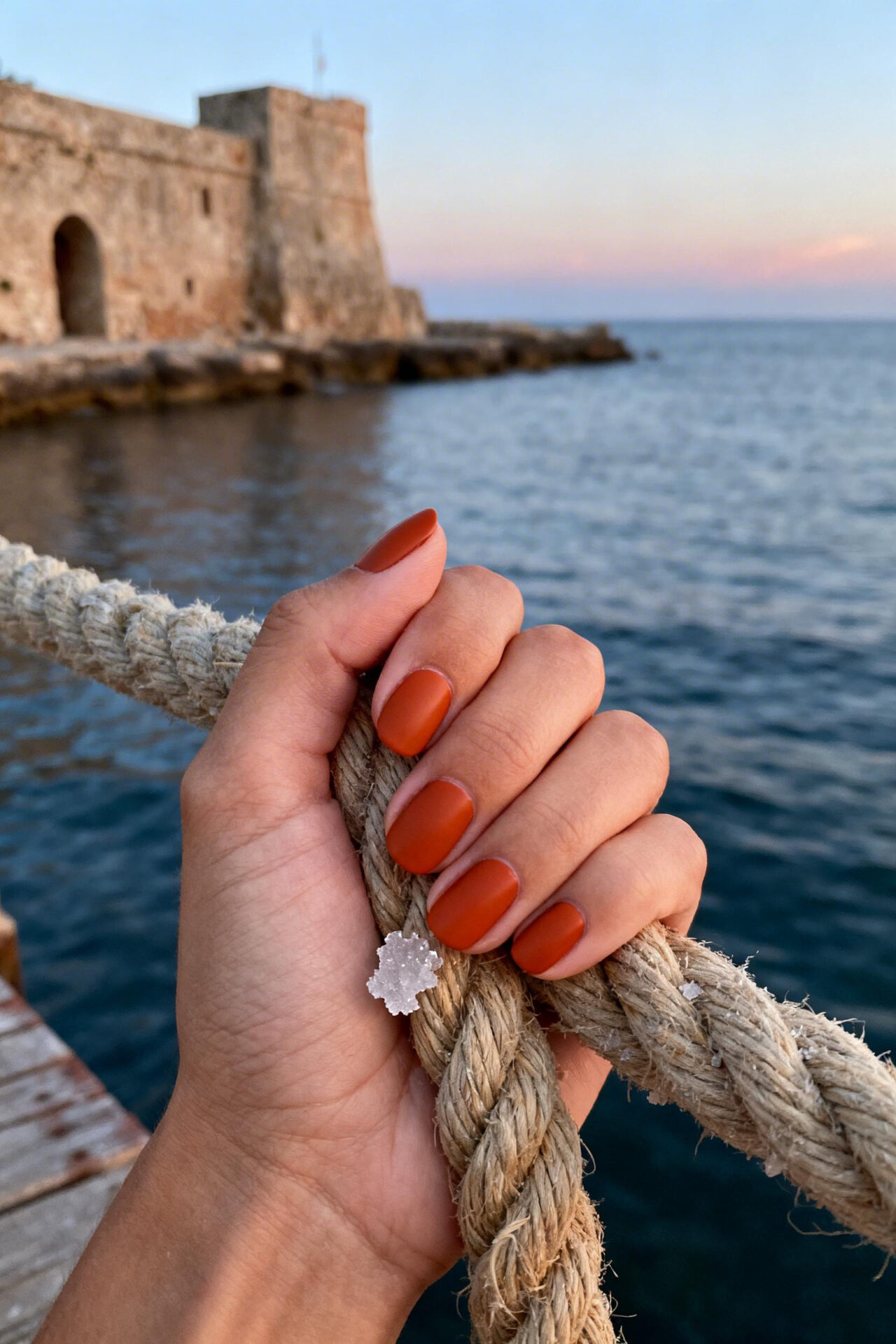 Trending Summer Nails - burnt orange matte oval