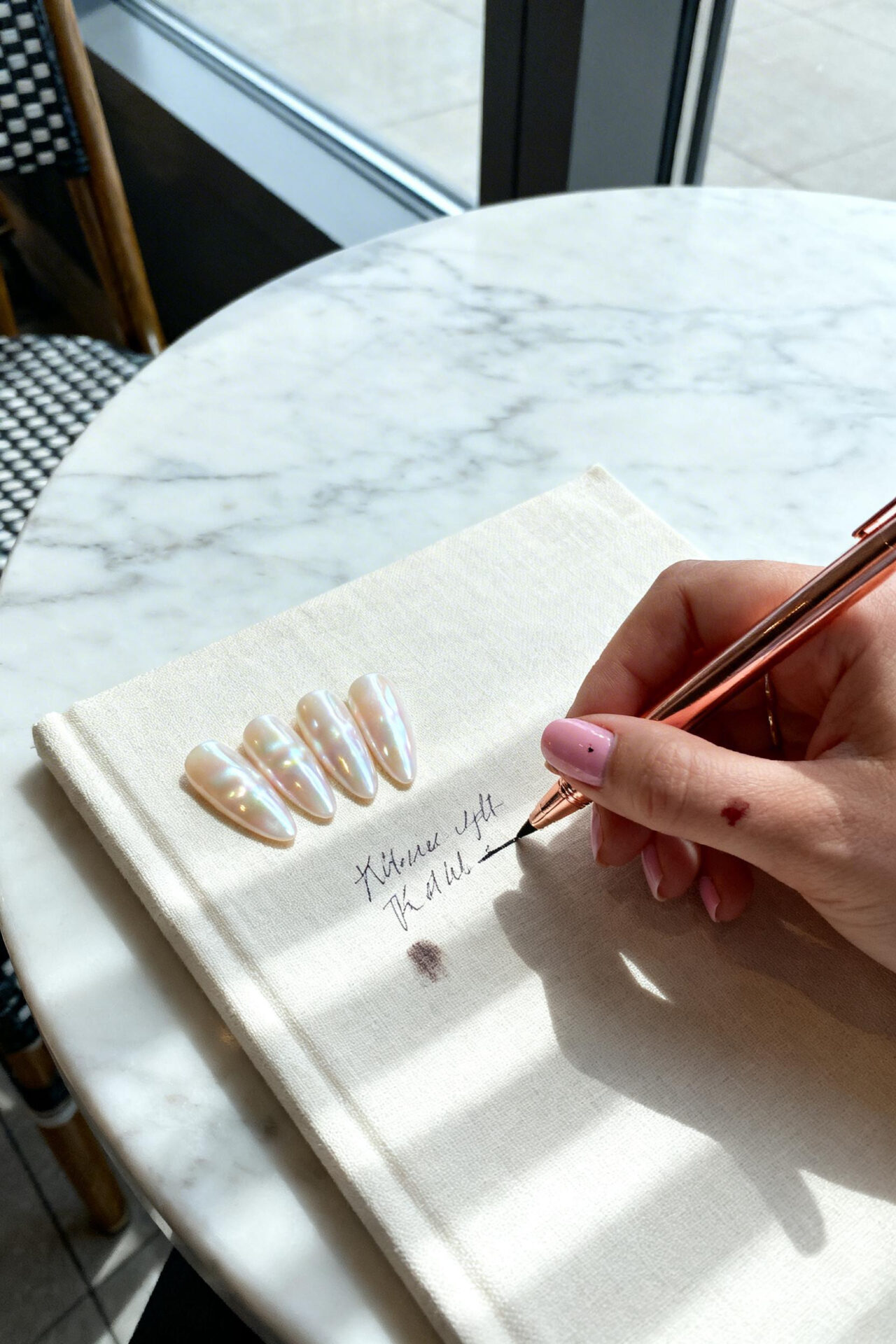 Trending Summer Nails - pearl coffin shimmer