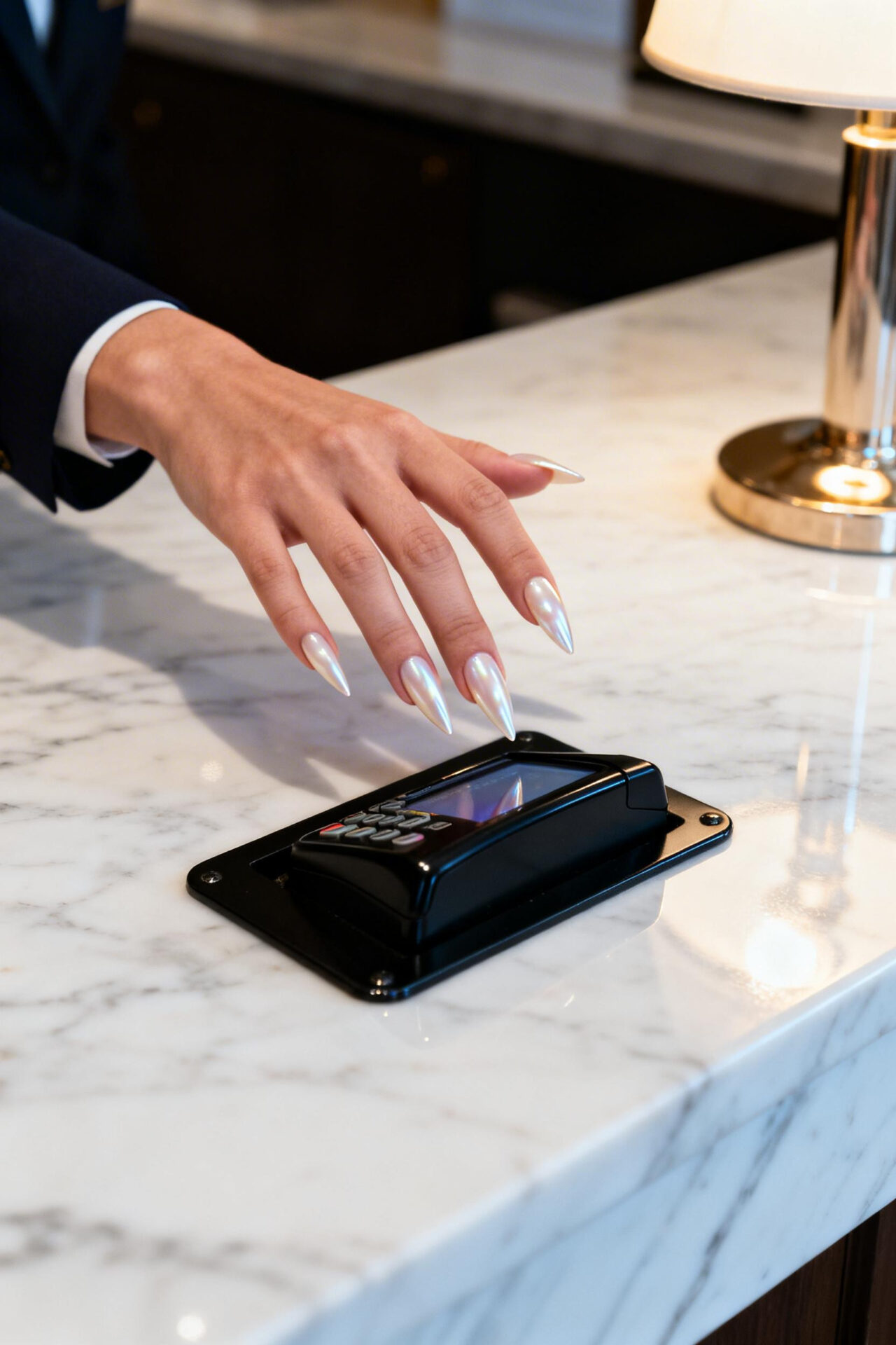 Casual Summer Nails - pearl shimmer stiletto