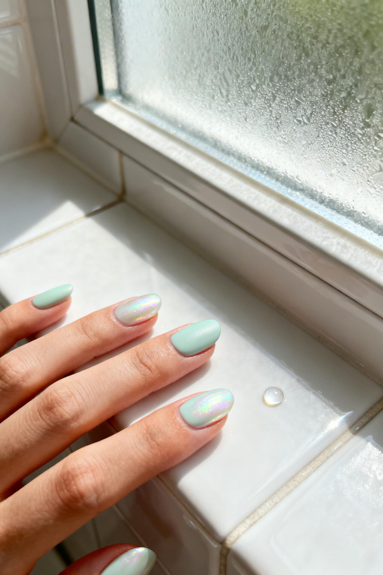 Classy Summer Nails Simple - seafoam shimmer oval