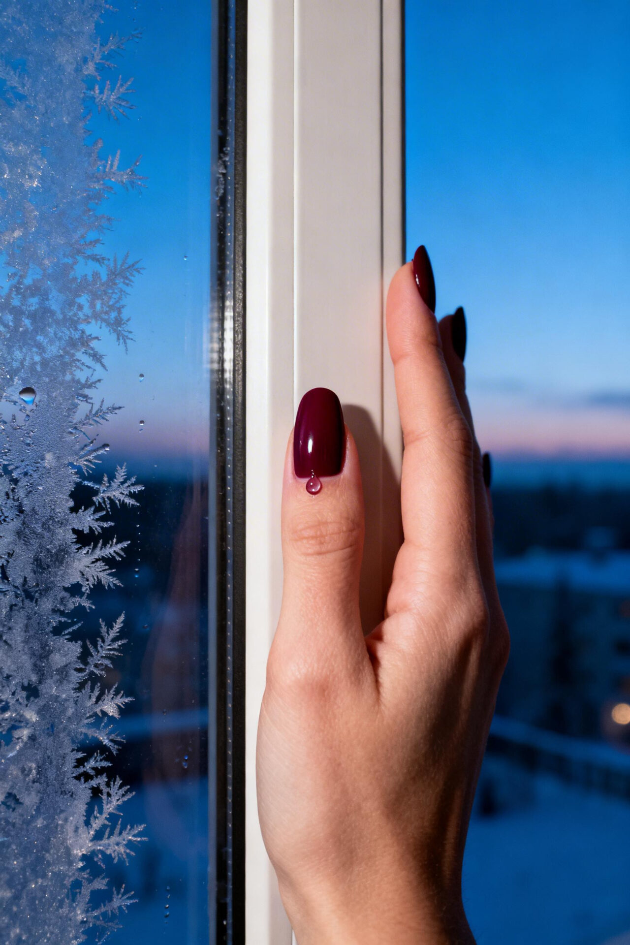 Simple Christmas Nails - burgundy almond