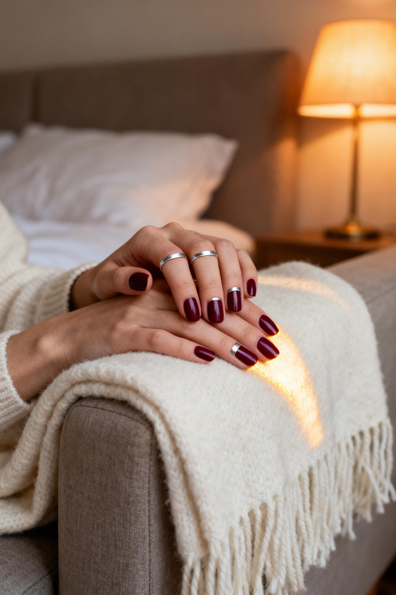 New Years Nails - burgundy matte