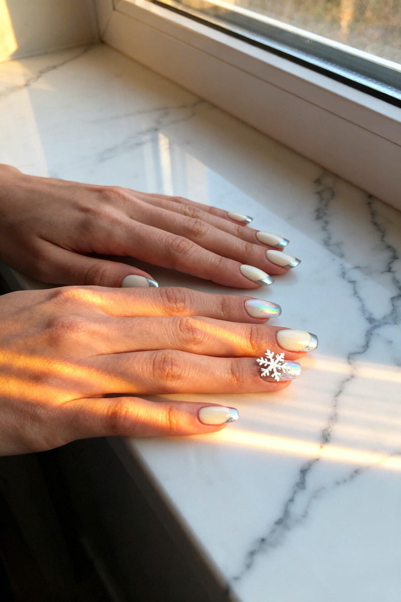 Simple Christmas Nails - cream french tips