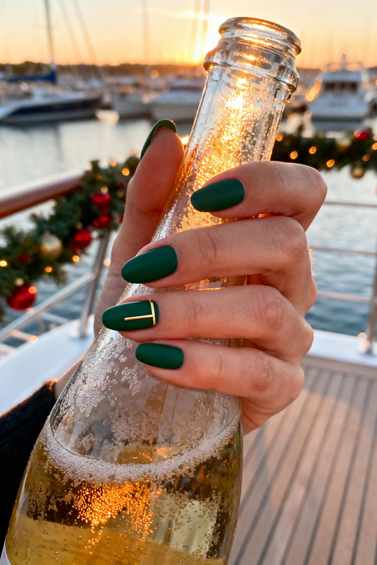 Birthday Nails - forest green almond