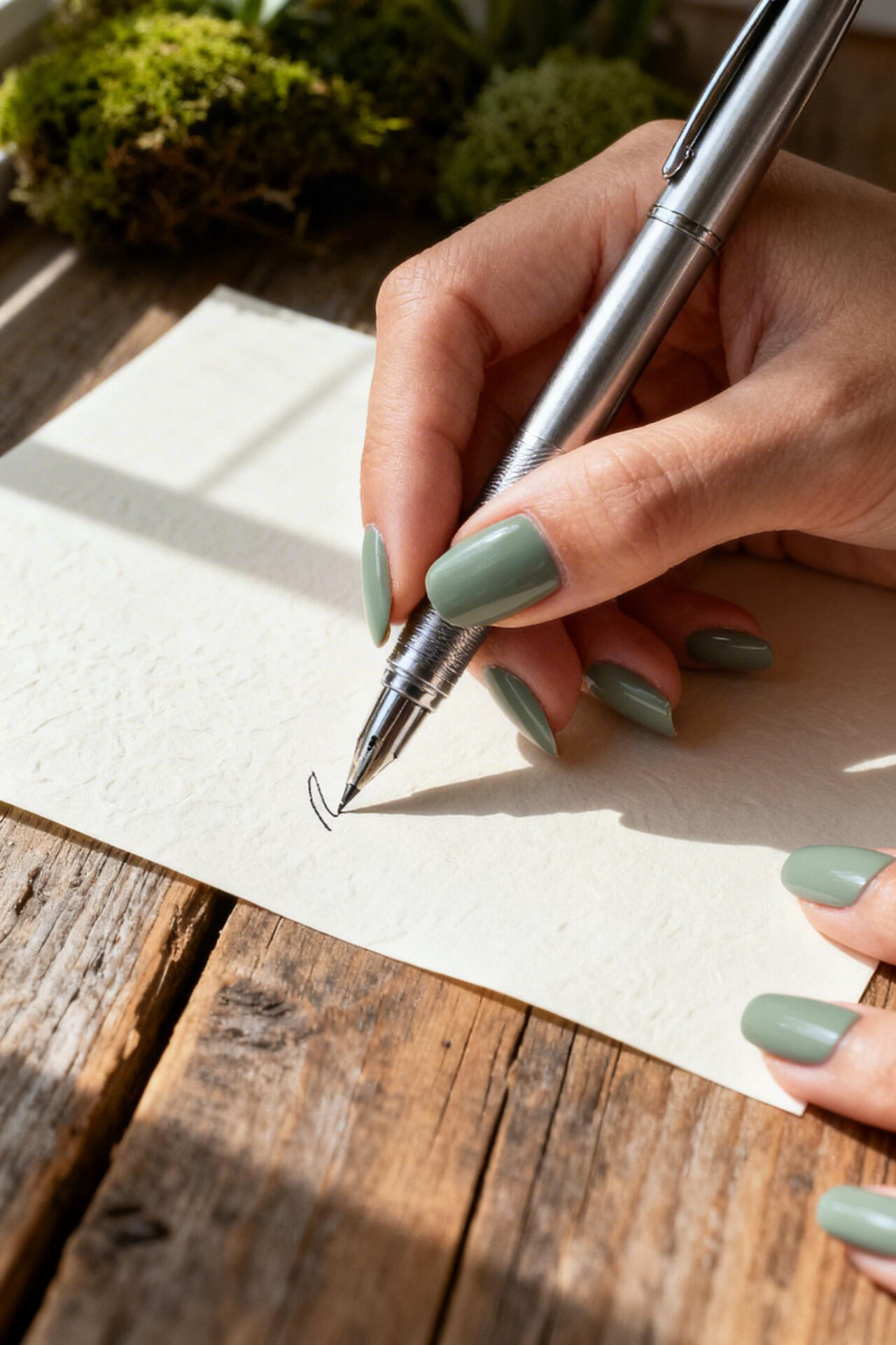 Simple Christmas Nails - sage coffin