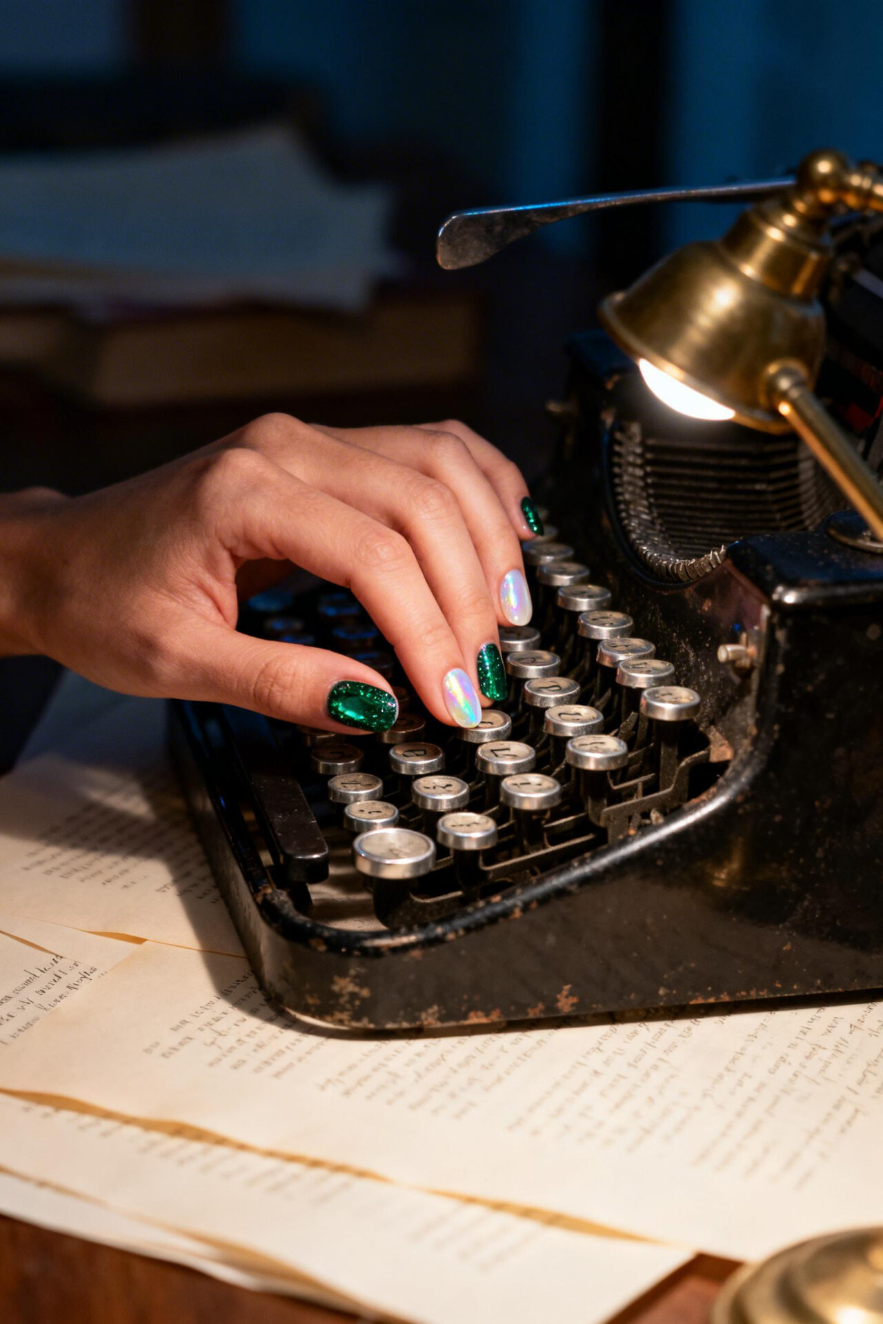 Squoval Acrylic Nails - emerald shimmer