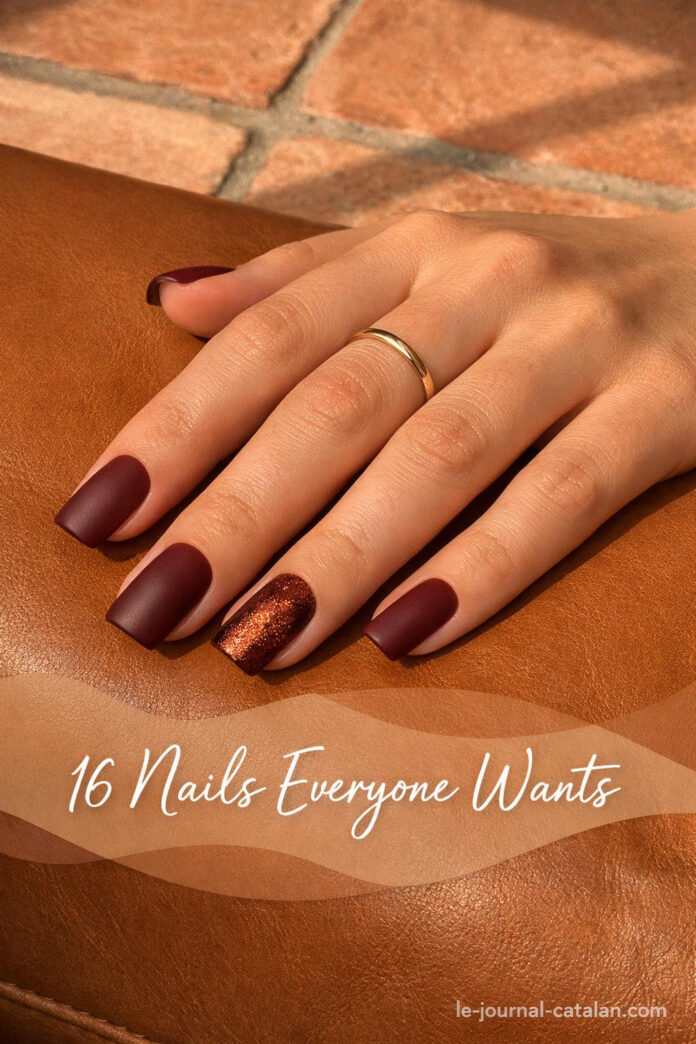 Square nail design featuring fall nail inspo with autumn colors and seasonal nail art for October and November nail trends