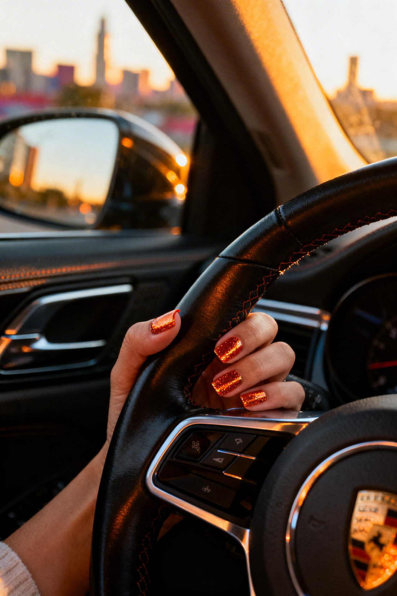 Autumn Square Nails - burnt orange metallic