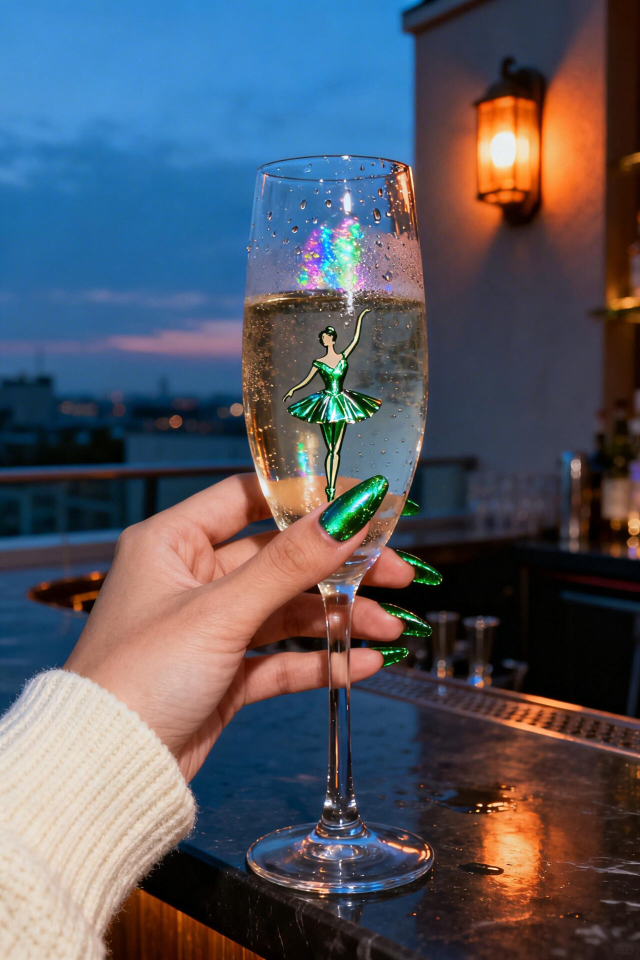 Green Aura Nails - emerald foil ballerina