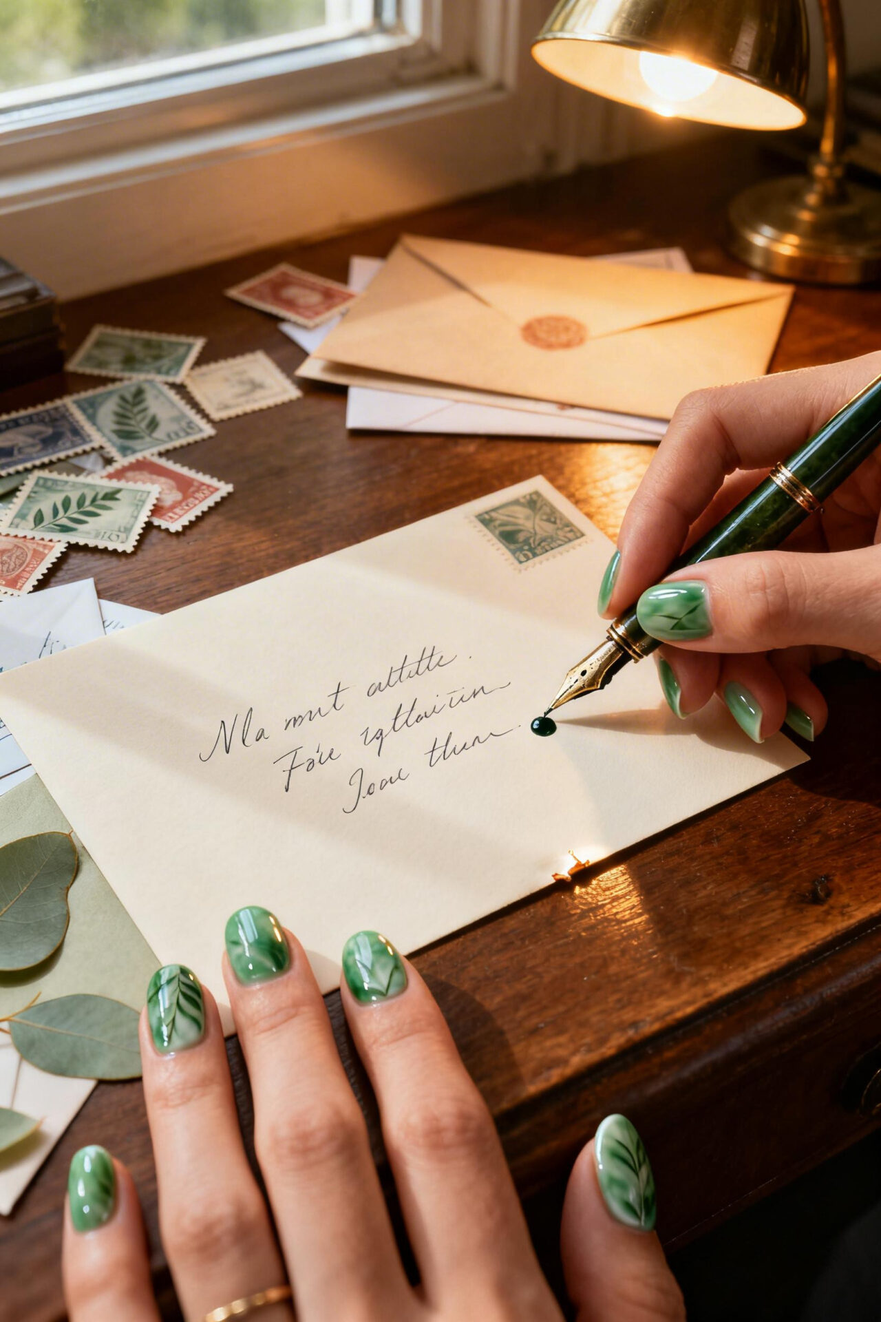 Green Aura Nails - emerald oval glazed