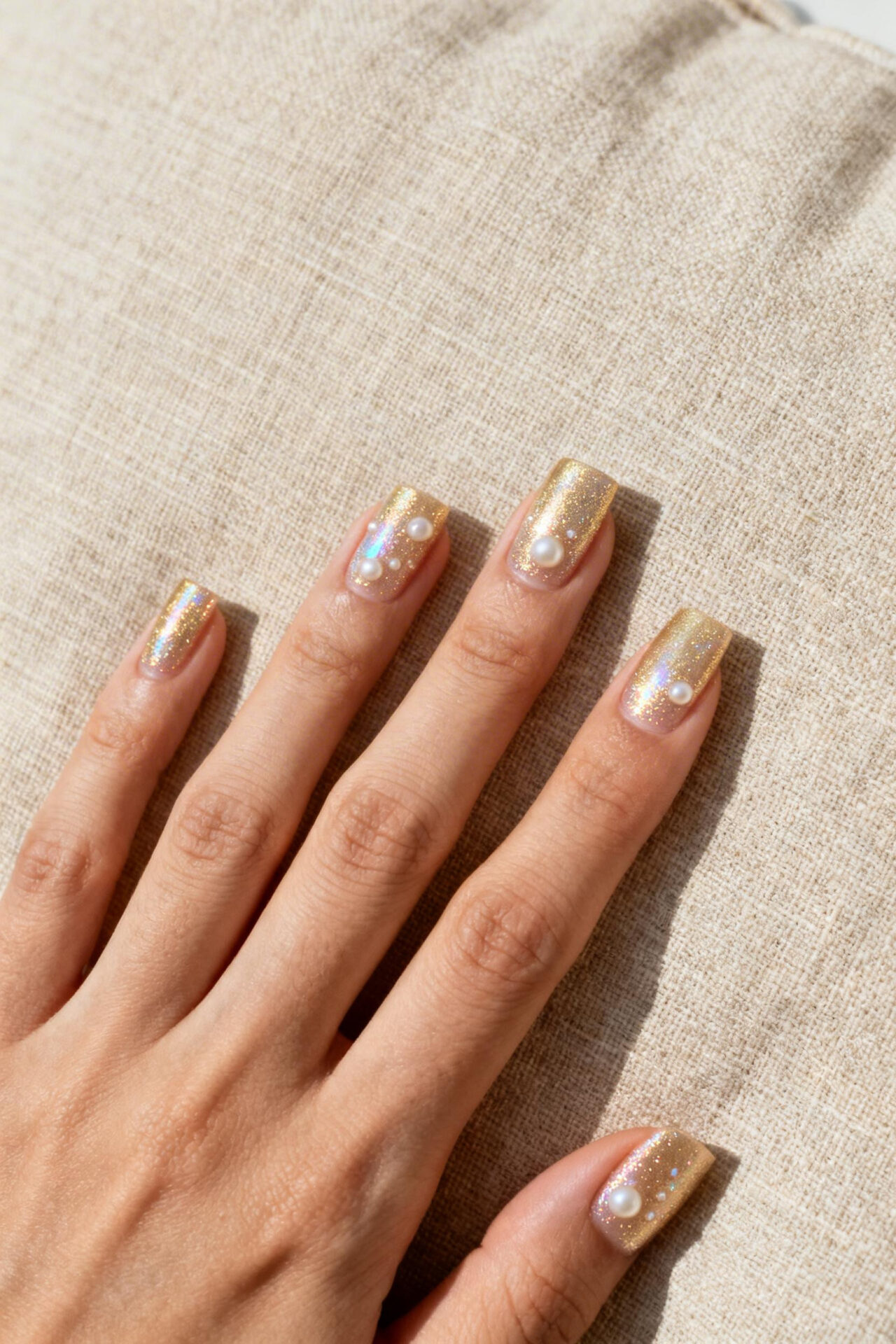 Medium Square Nails - champagne gold shimmer