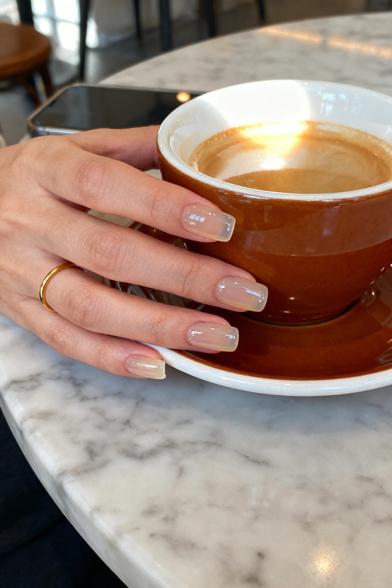 Medium Square Nails - nude jelly translucent