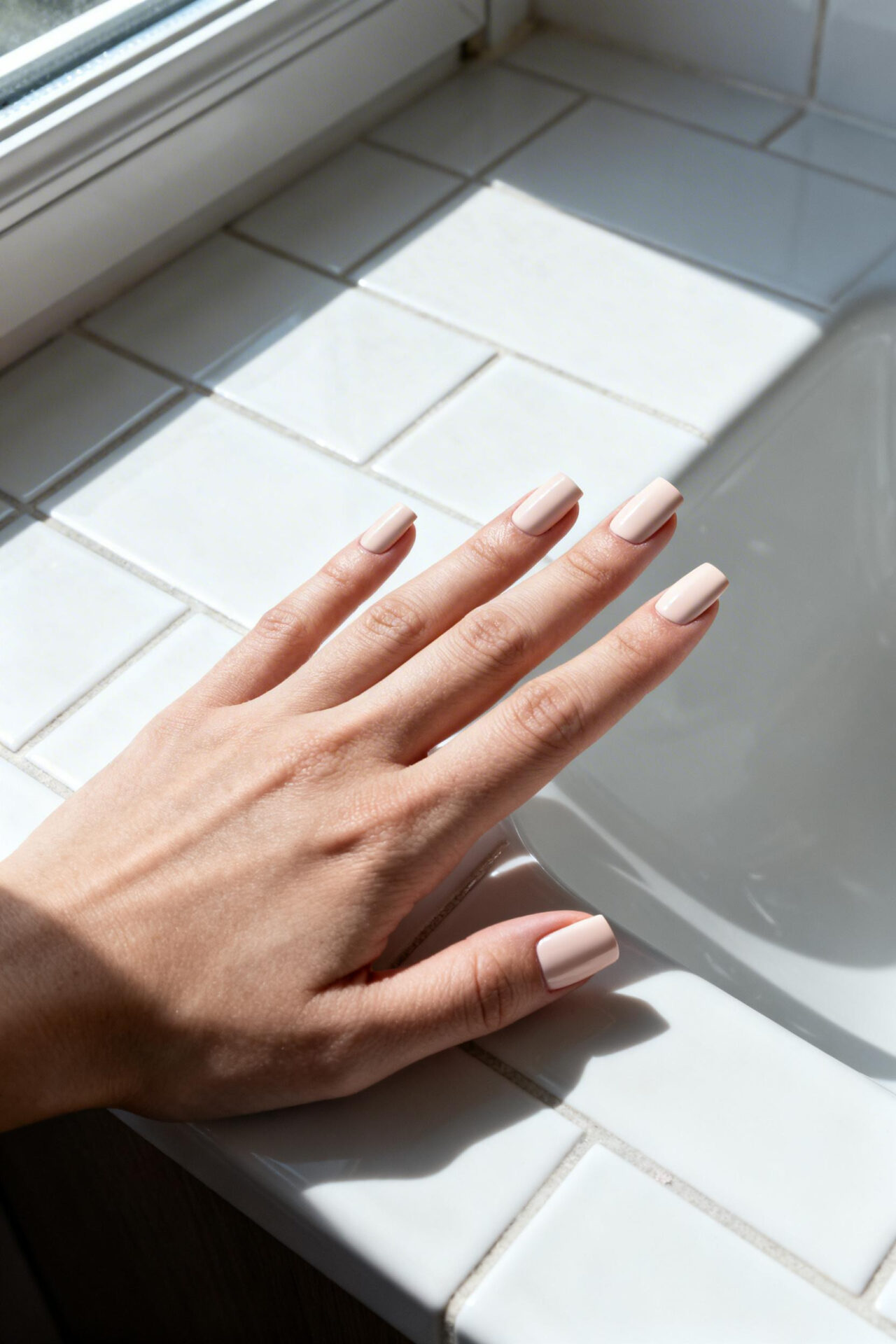 Medium Square Nails - milky nude cream