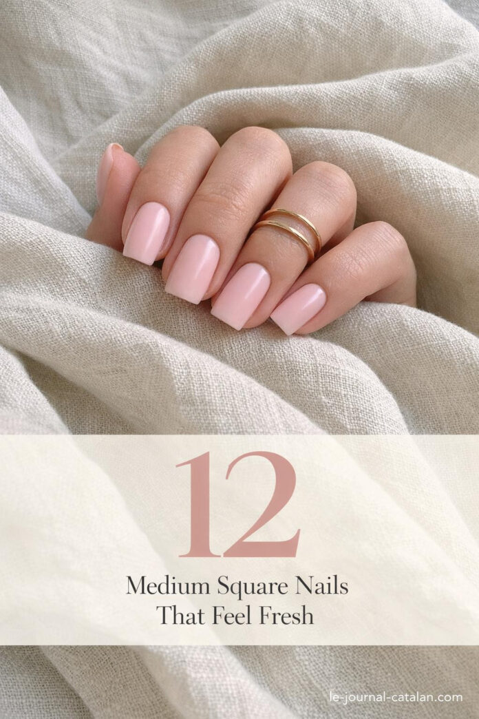 Simple square nails in milky white and pink tones, showcasing cute acrylic nail designs with clean tapered square shape and minimalist styling