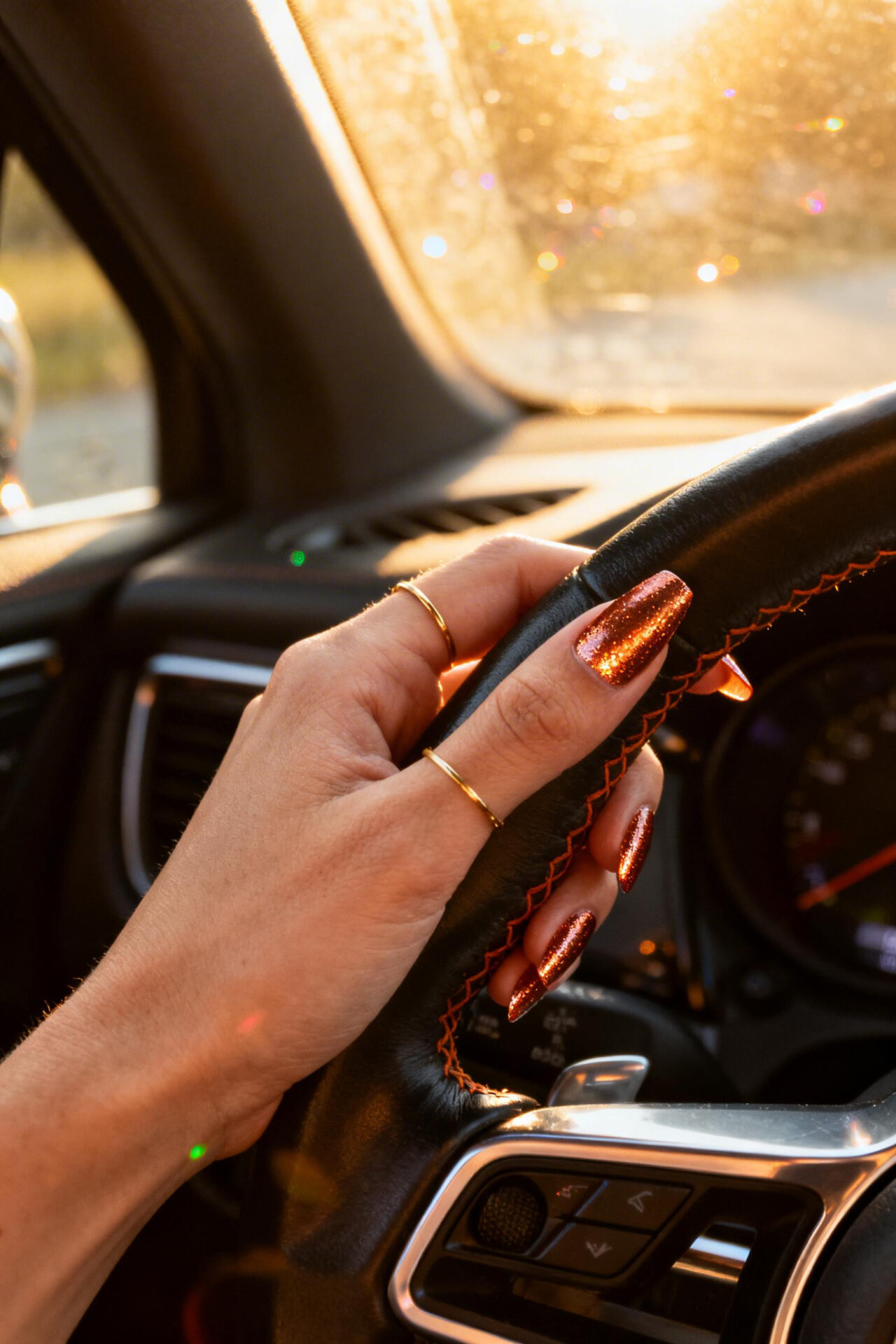 Red And Orange Nails - copper chrome coffin