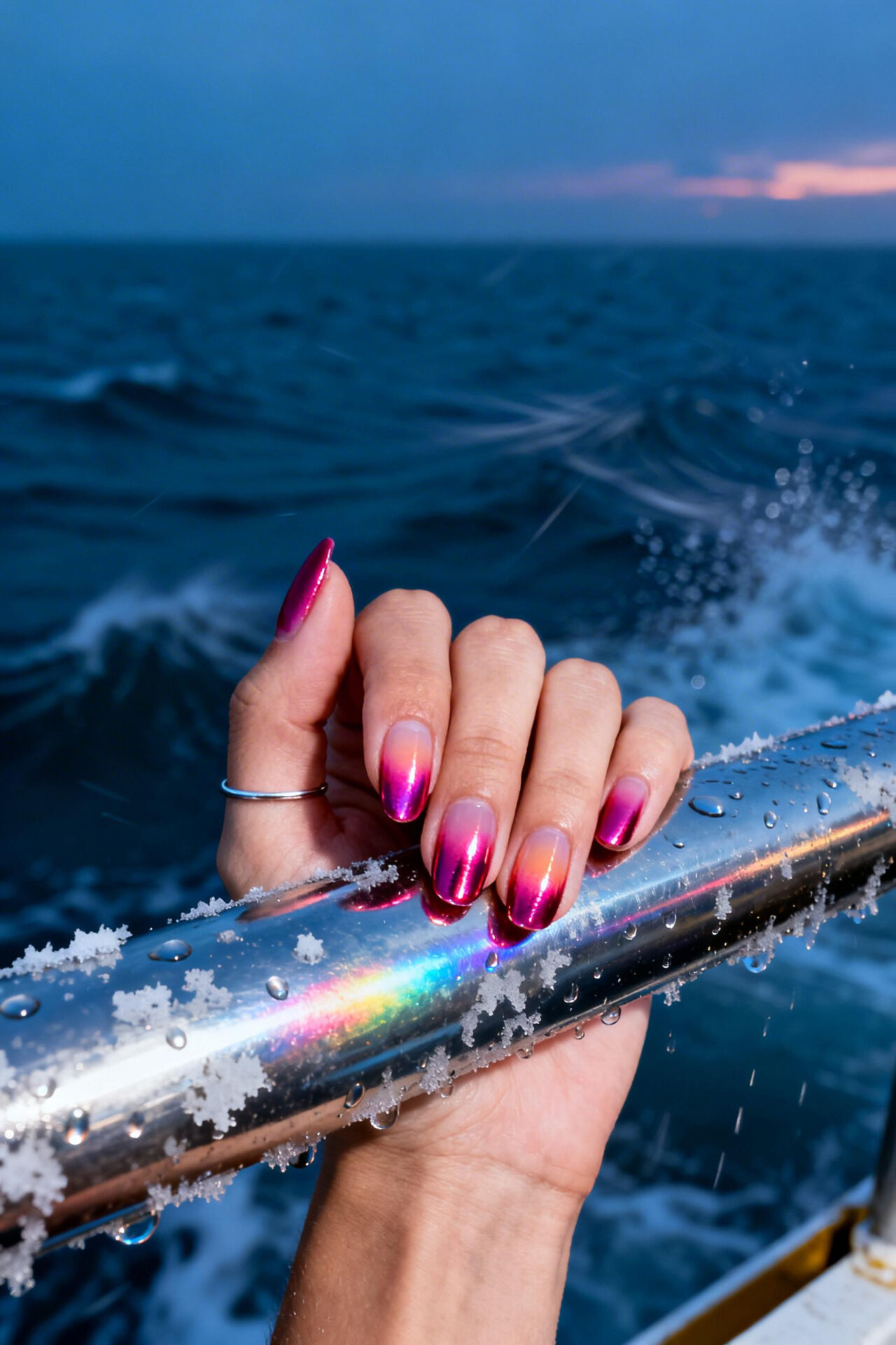 Pink Aura Nails - fuchsia chrome almond
