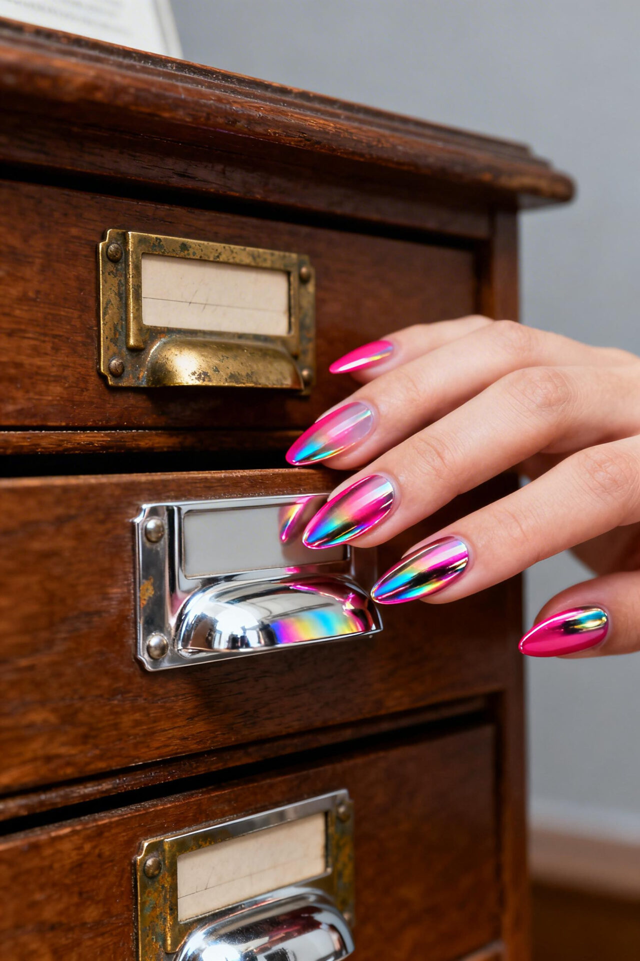 Pink Aura Nails - flamingo chrome ballerina
