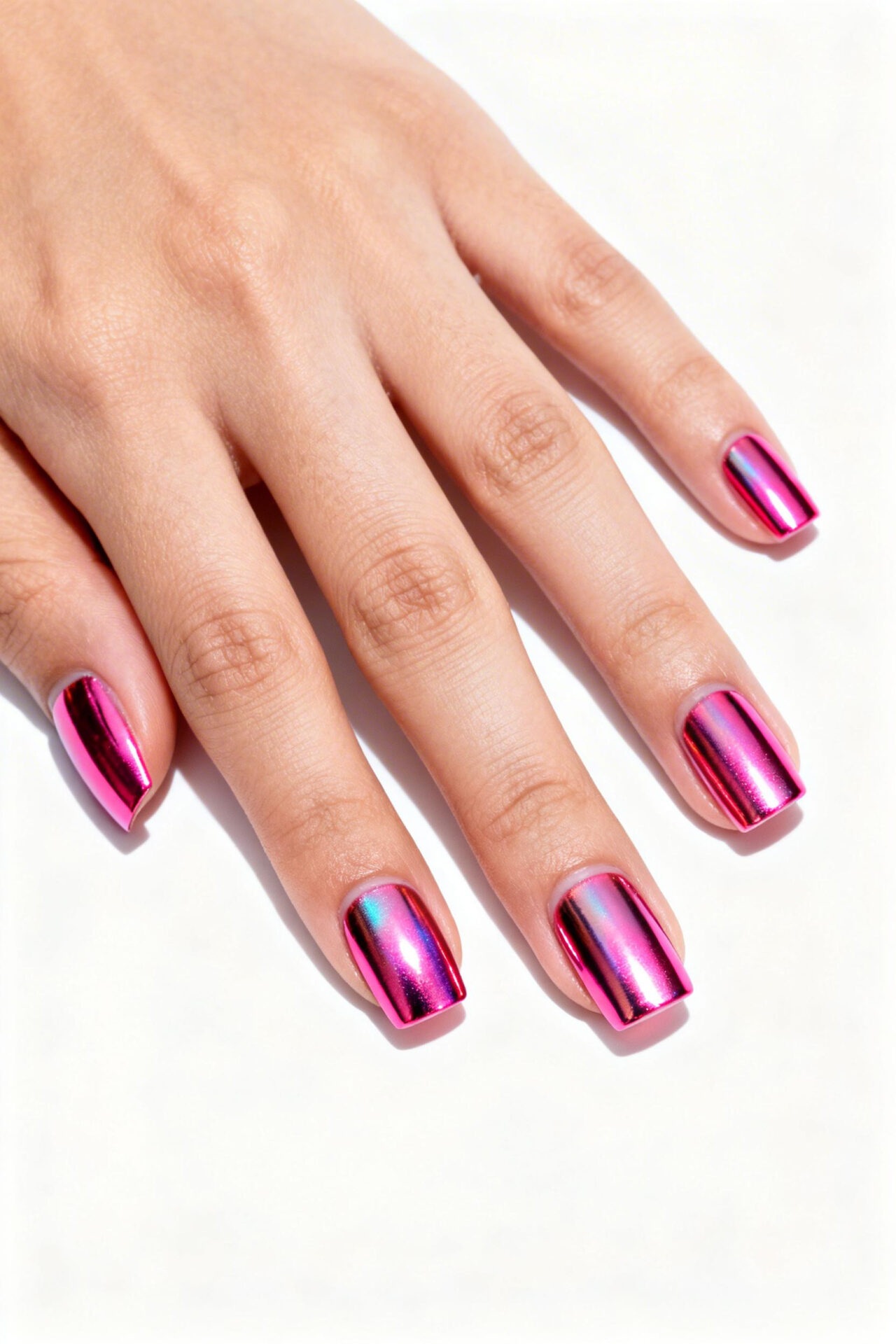 Pink Aura Nails - hot pink chrome square