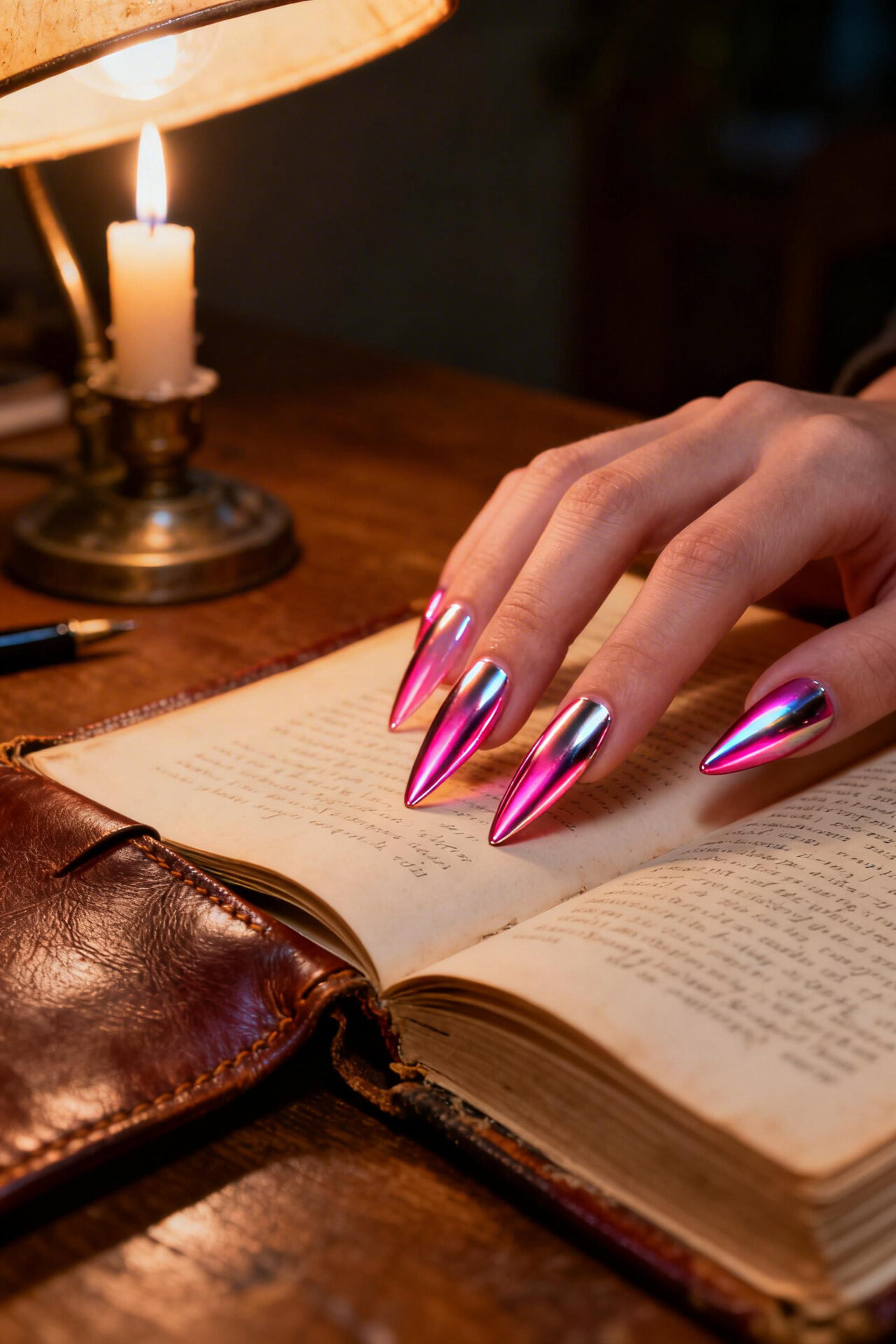 Pink Aura Nails - hot pink chrome stiletto