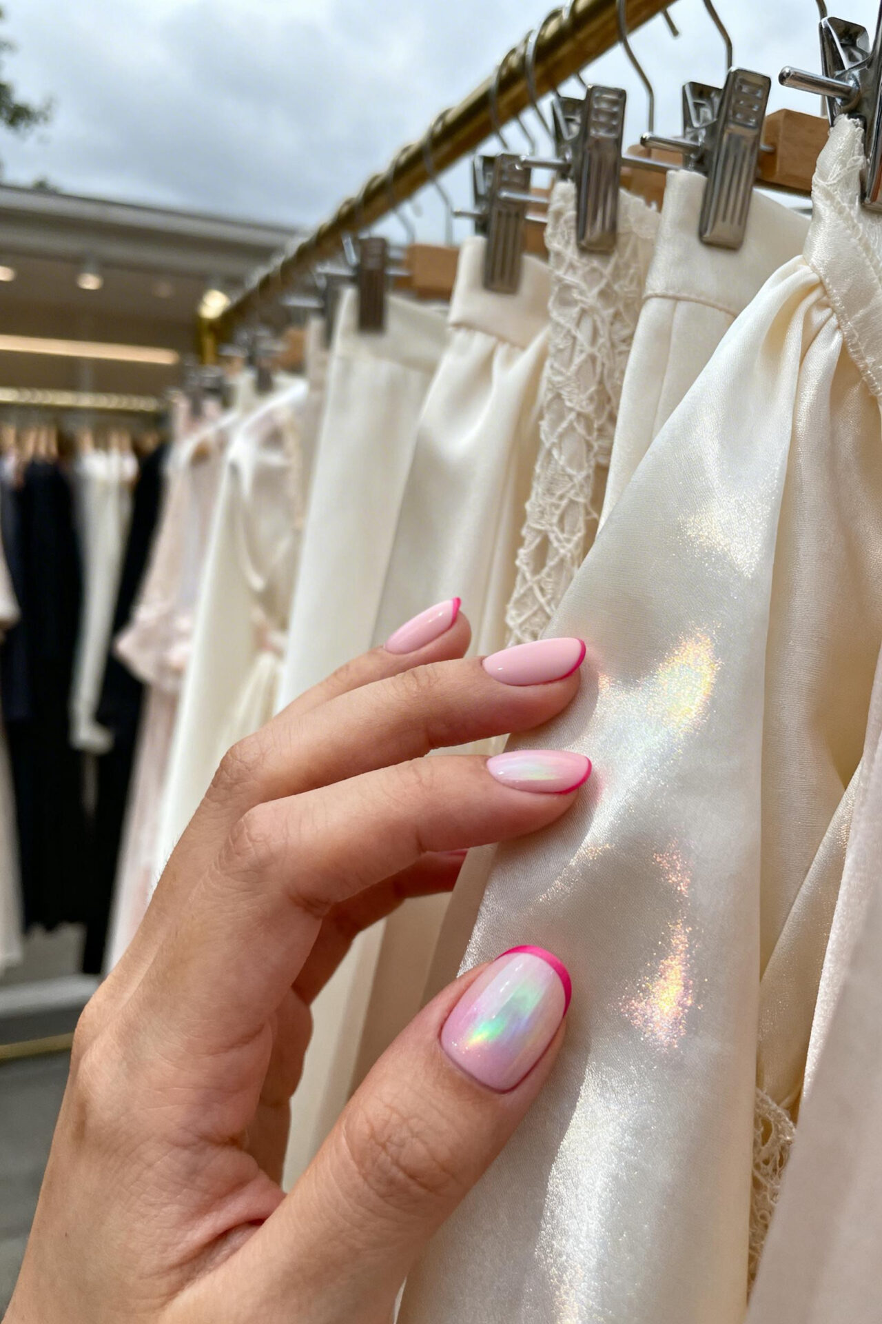 Pink Aura Nails - ballet slipper round satin