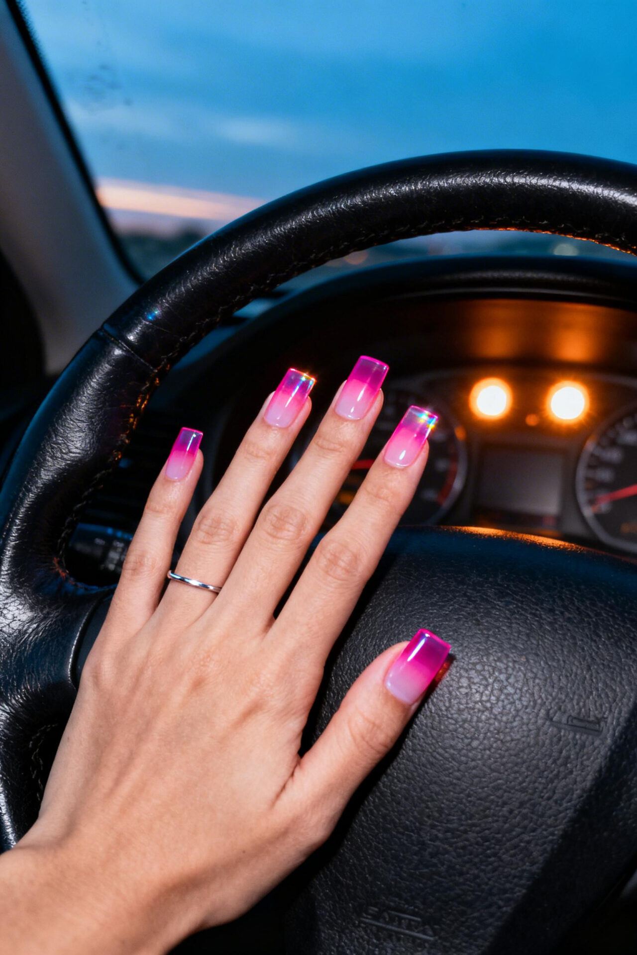 Pink Aura Nails - hot pink jelly square