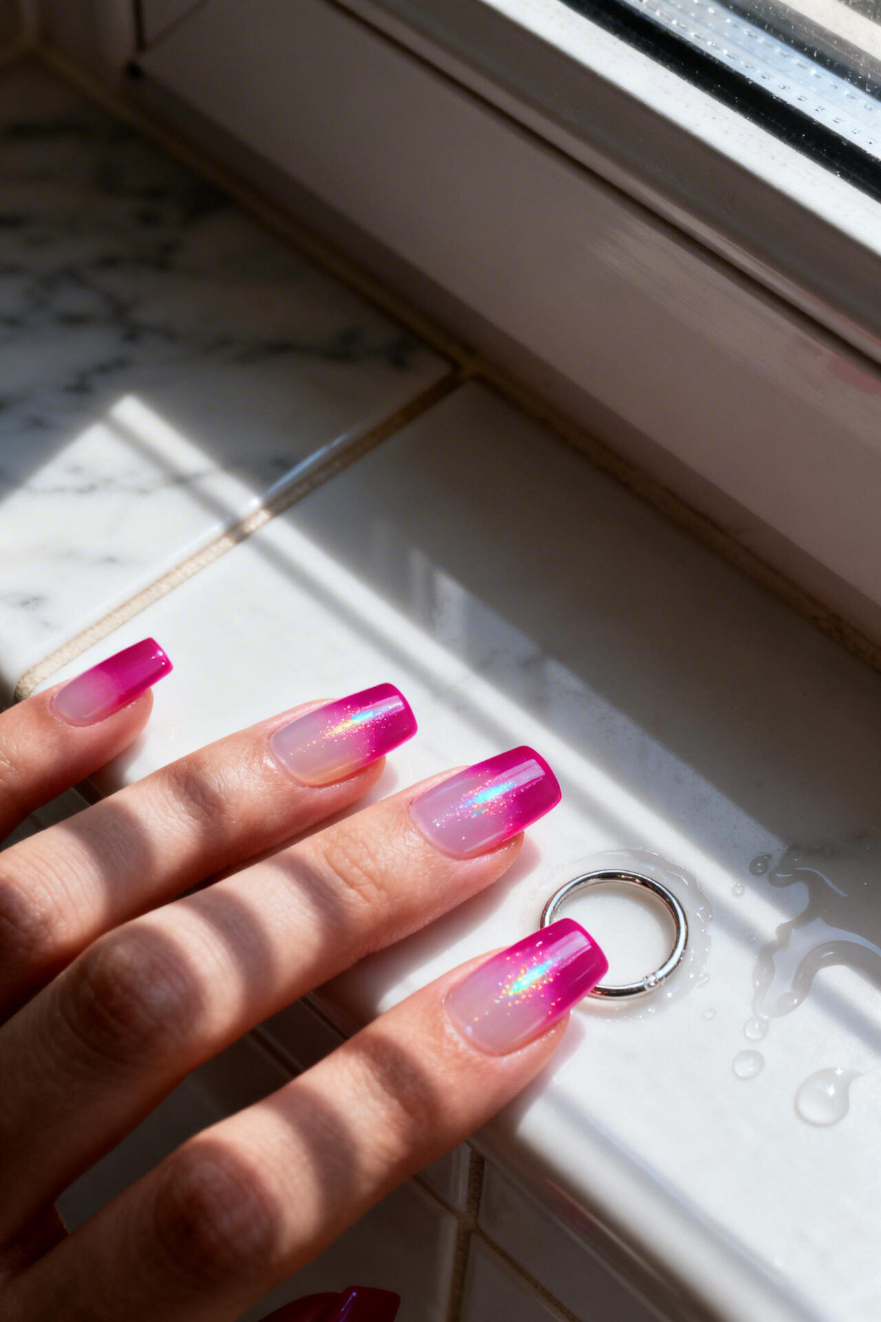 Pink Aura Nails - hot pink jelly square