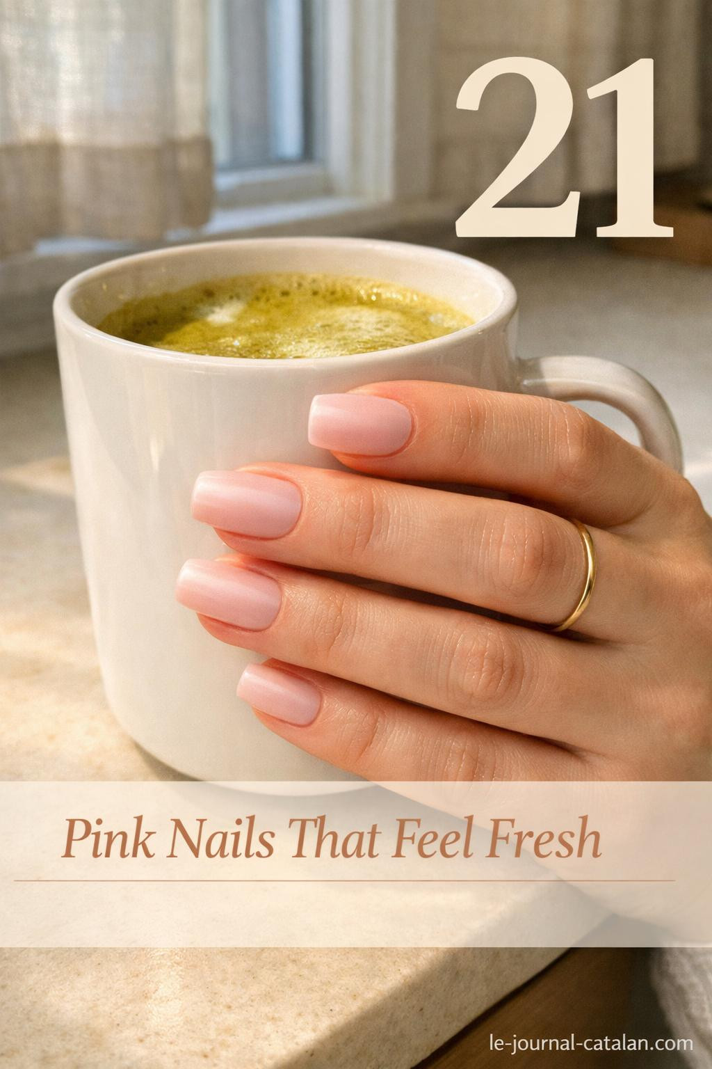 Short square acrylic nails in light pink with simple nail design, perfect for everyday wear and professional settings
