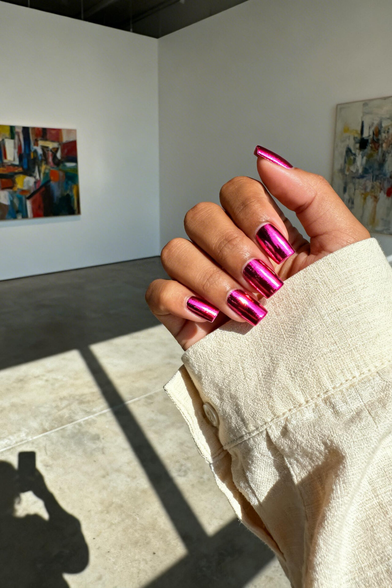 Pink Nails Square chrome mirror acrylic