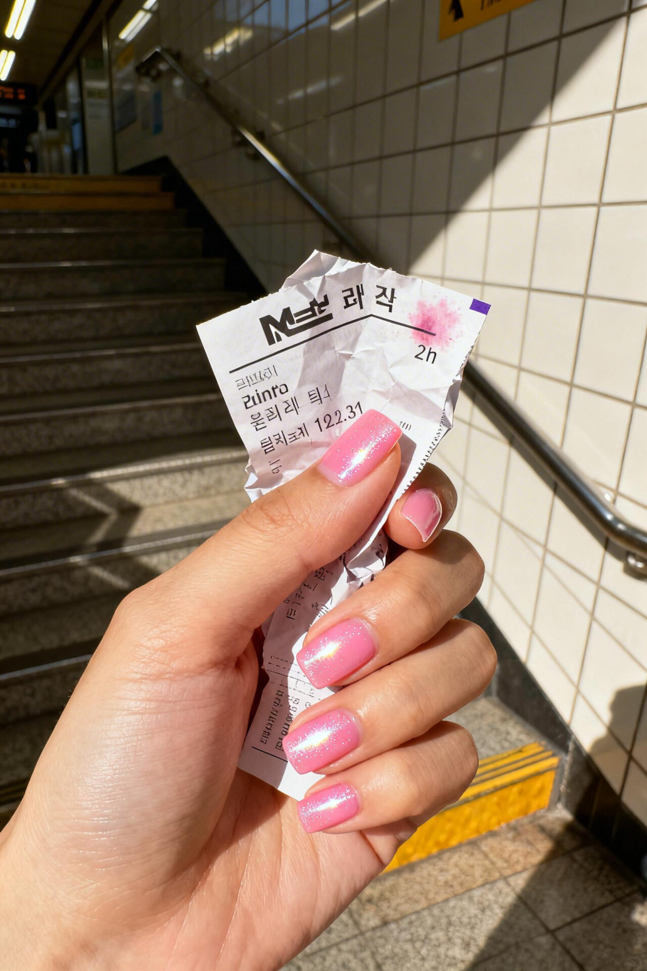 Pink Nails Square bubblegum shimmer acrylic