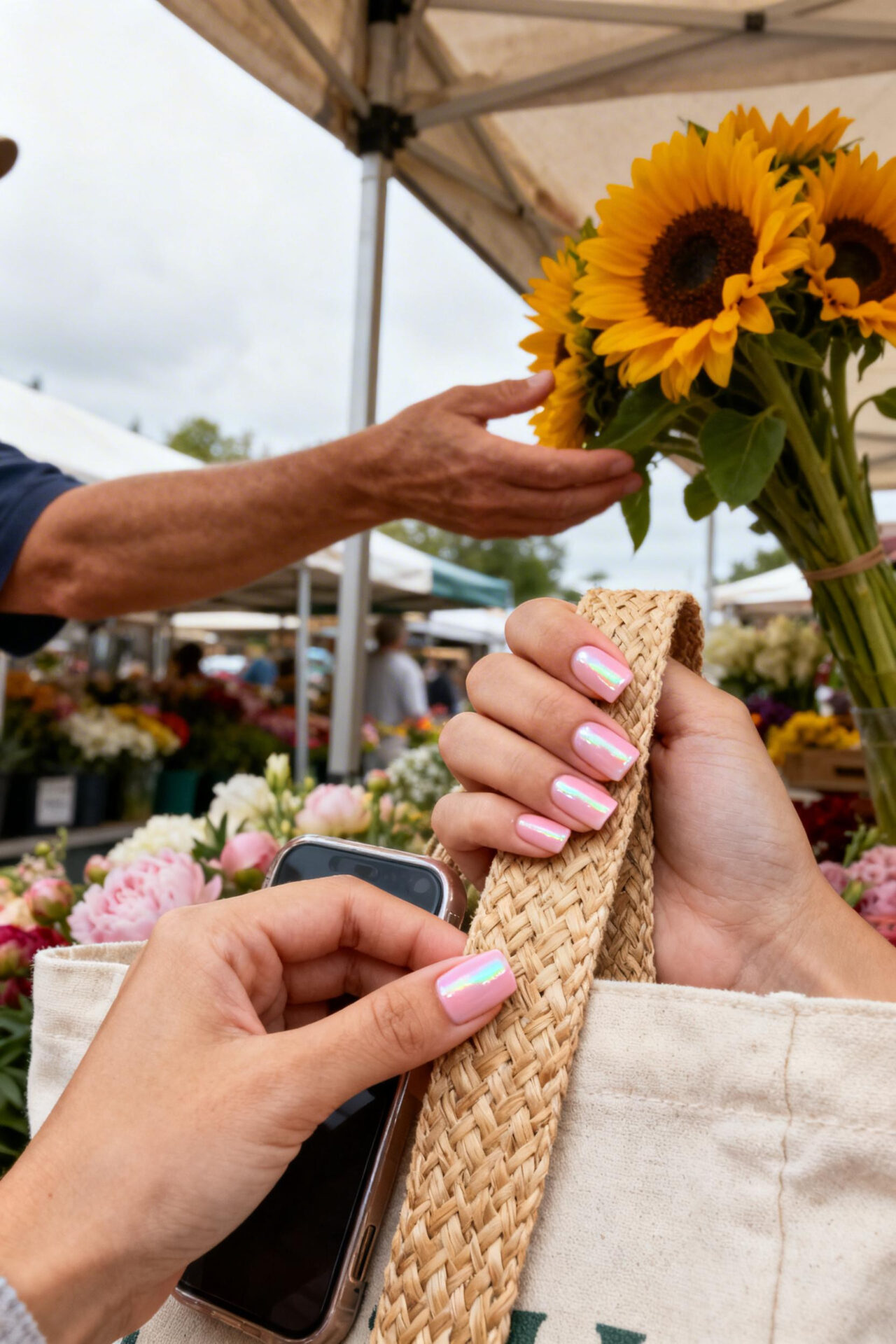 Pink Nails Square garden satin acrylic