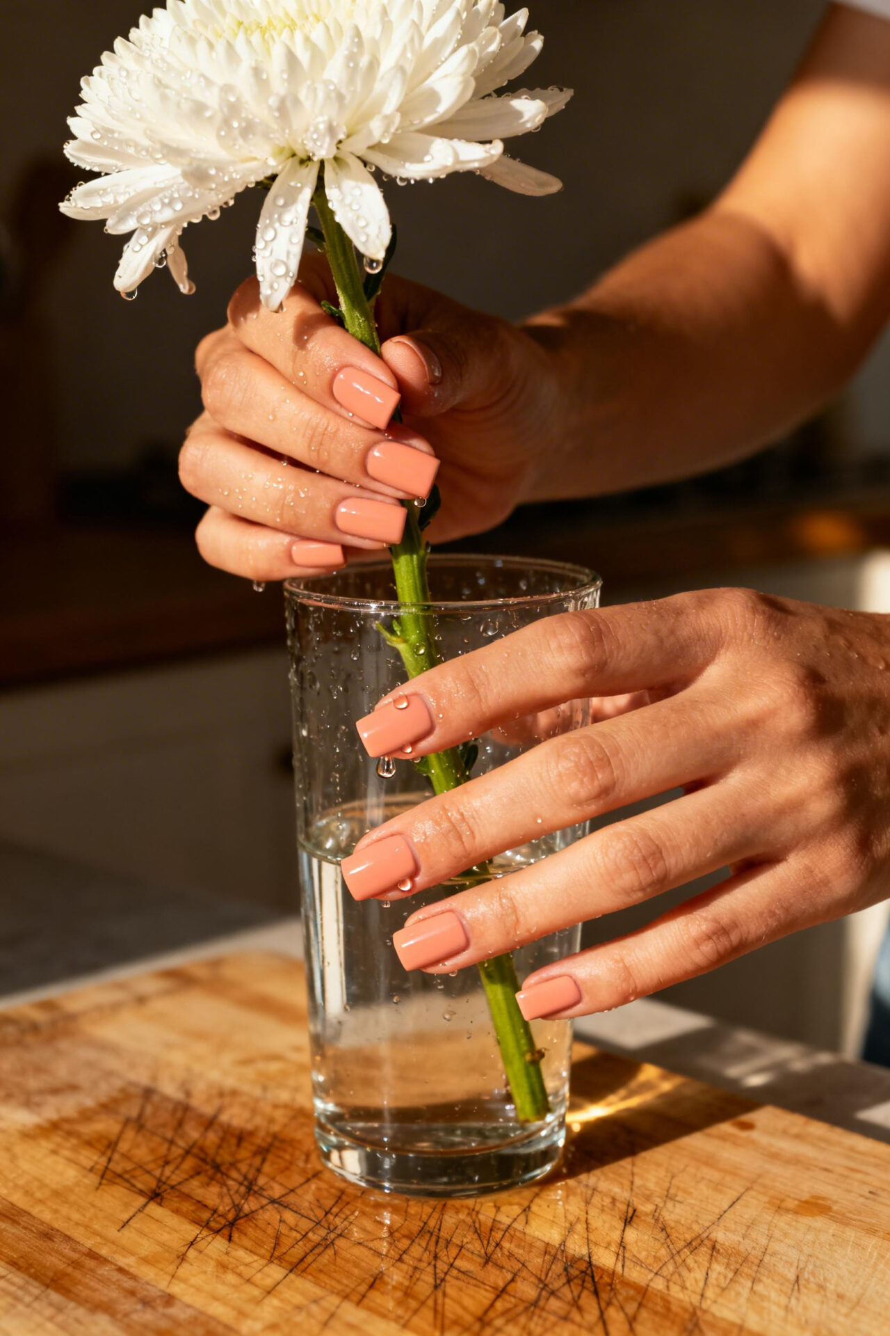 Pink Nails Square peach matte acrylic