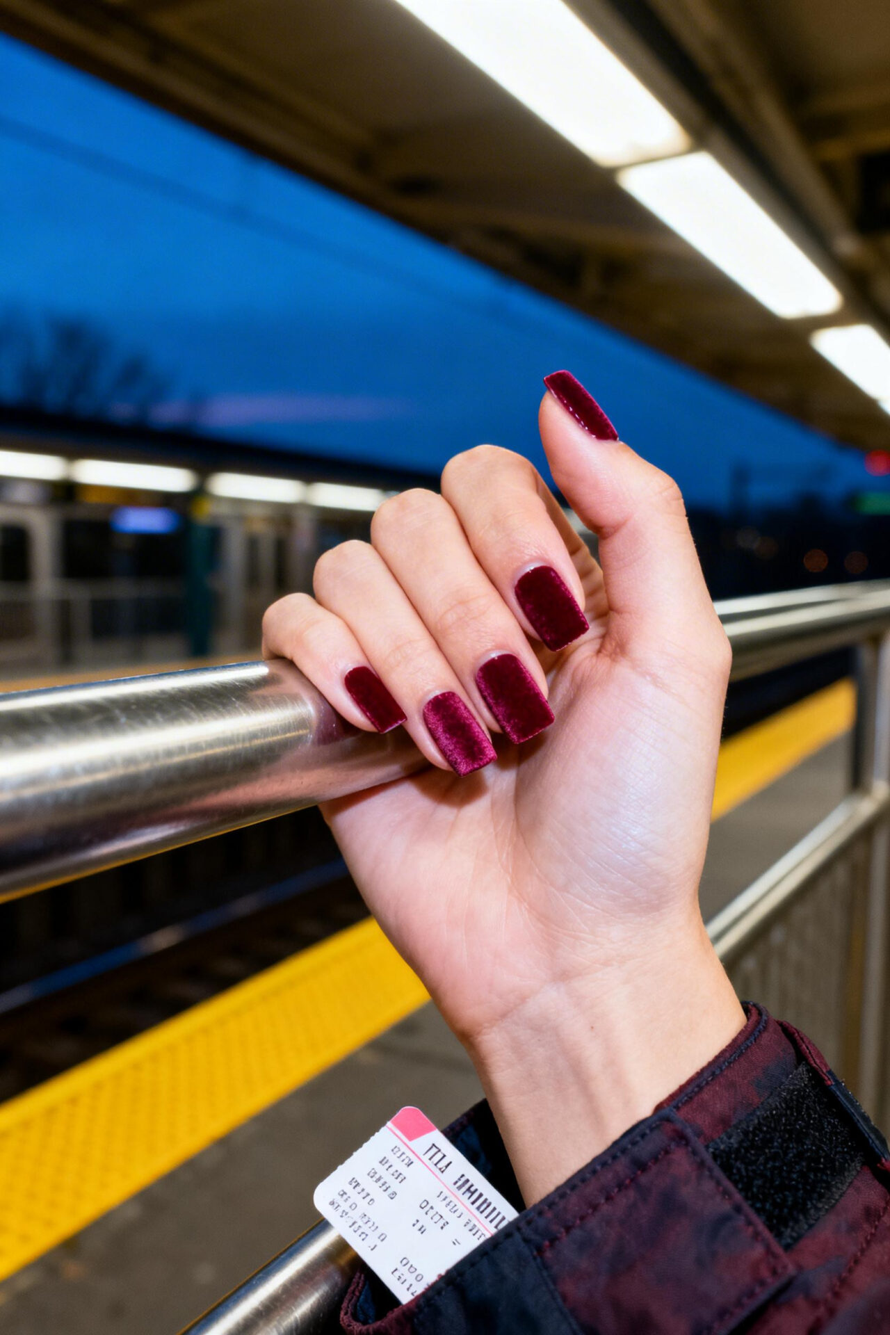 Pink Nails Square cranberry velvet acrylic