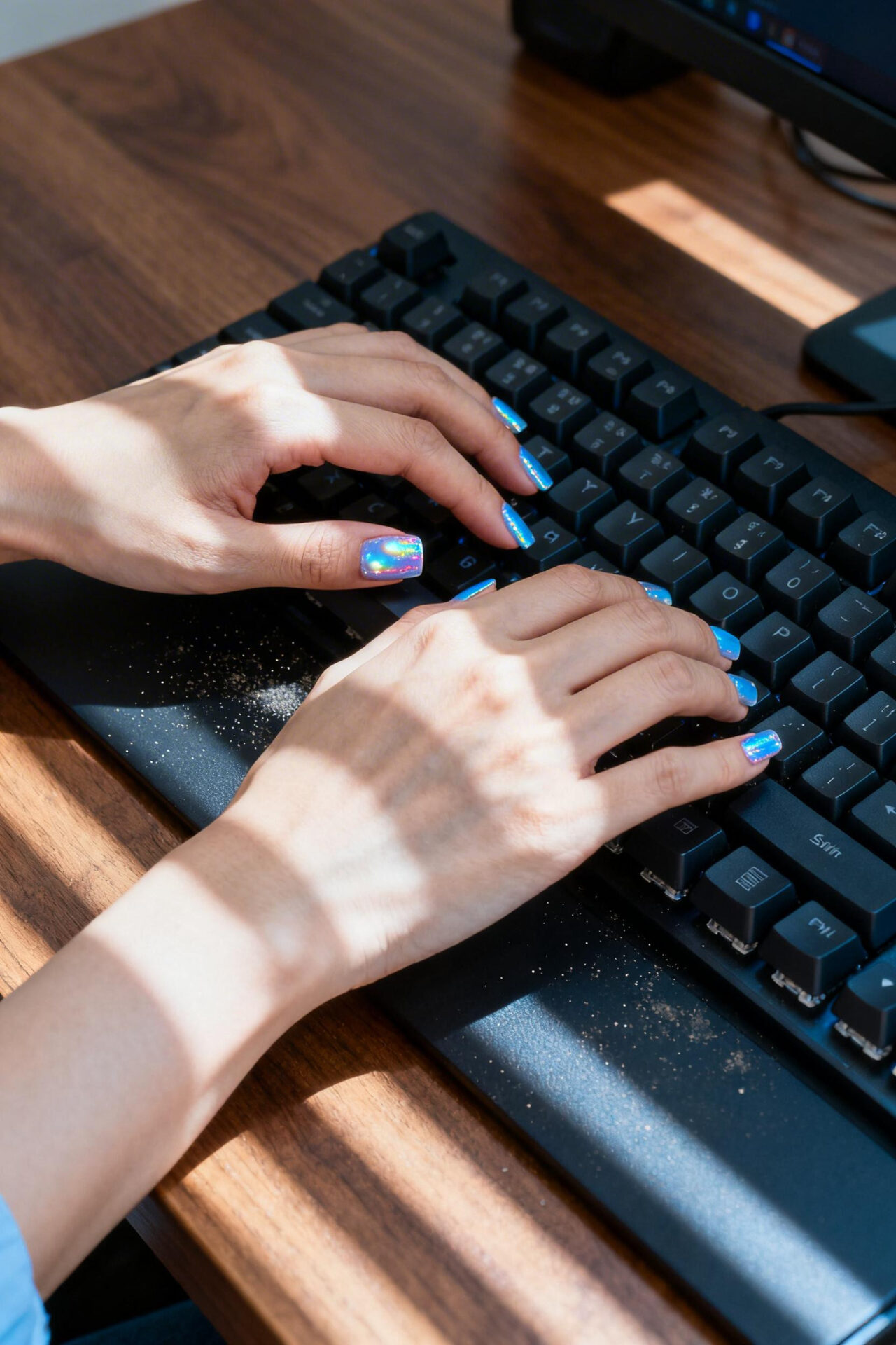 Elegant Prom Nails - ice blue shimmer square