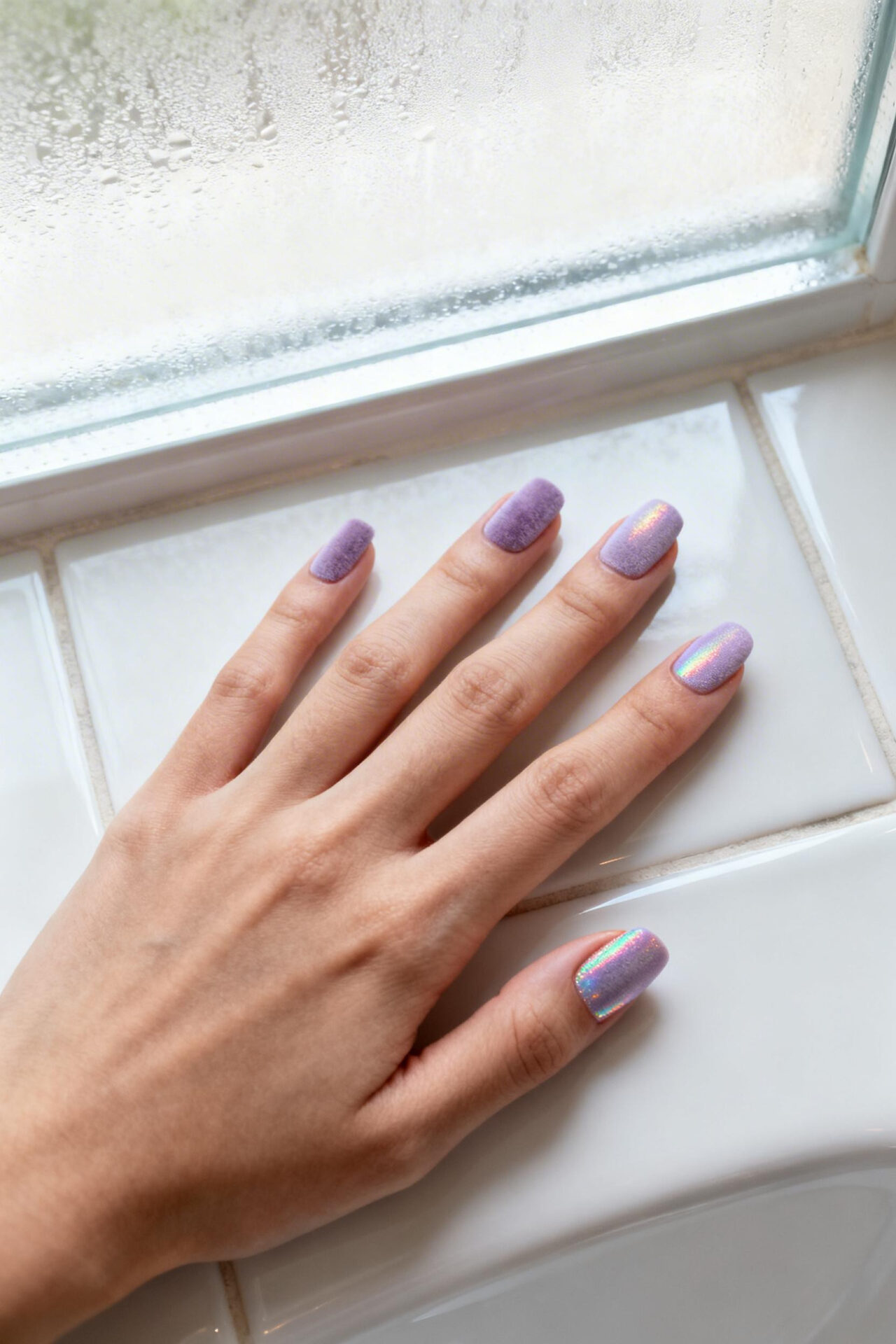Lilac Aura Nails - velvet squoval