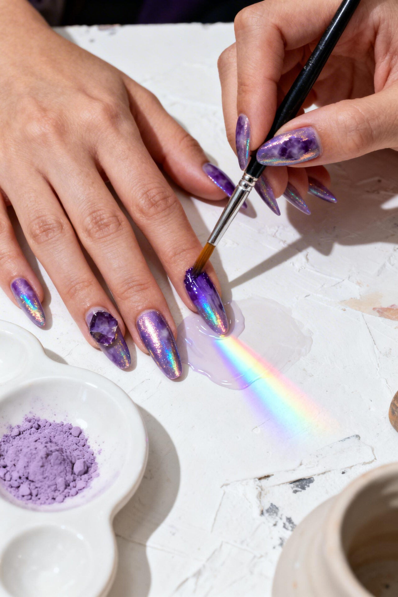 Lavender Nails With Design - coffin metallic