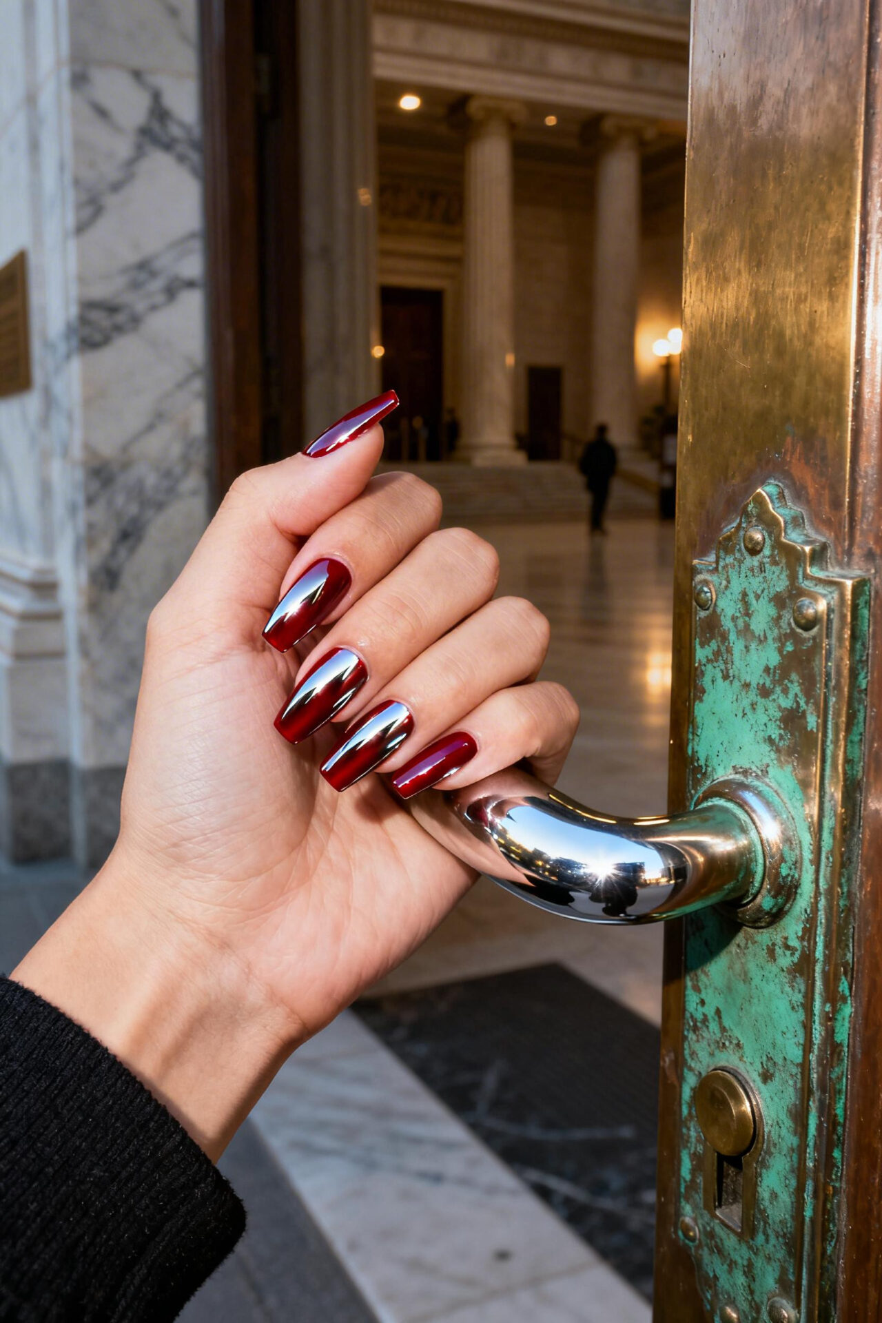 Red Aura Nails - chrome coffin shape