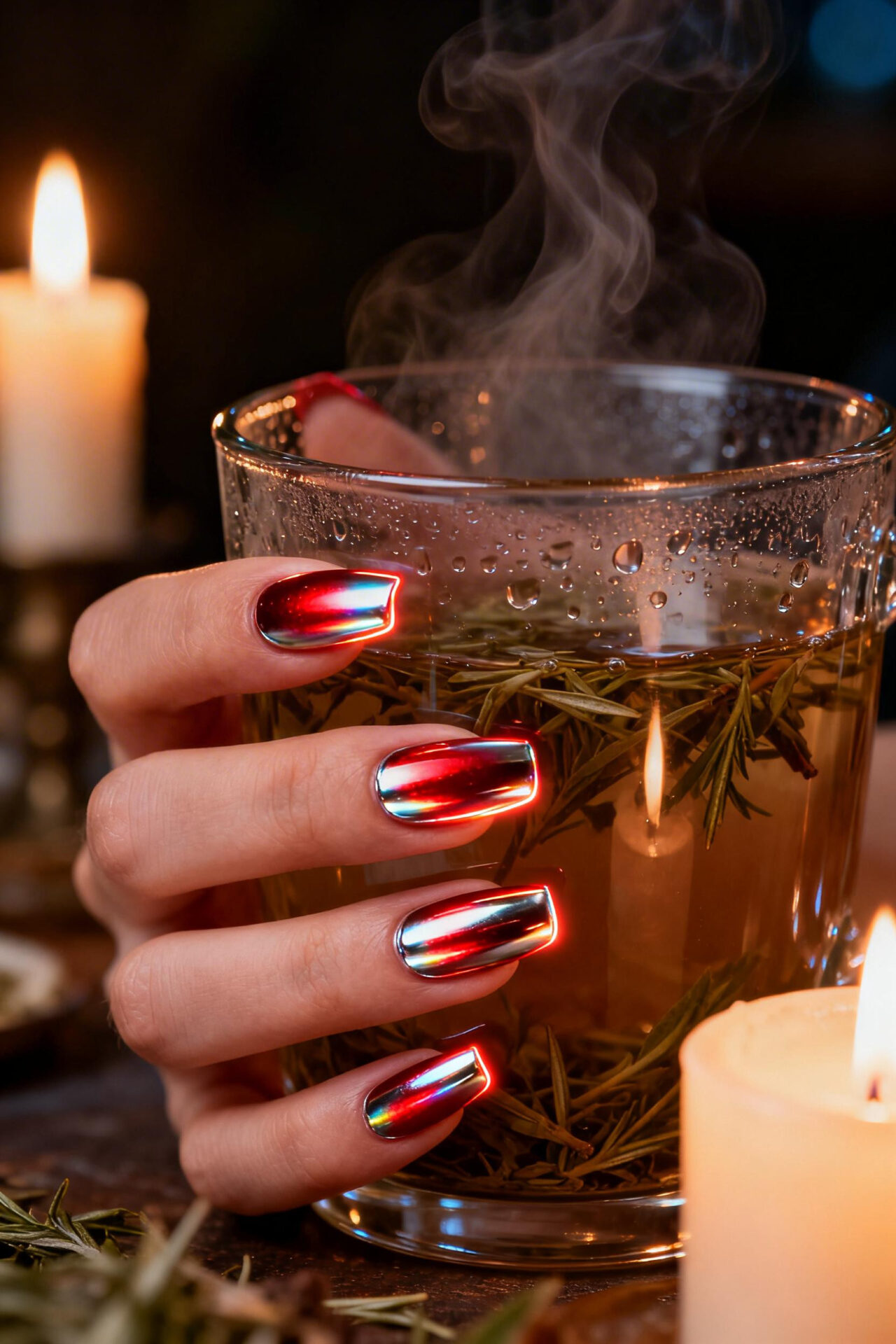 Red Aura Nails - chrome coffin short