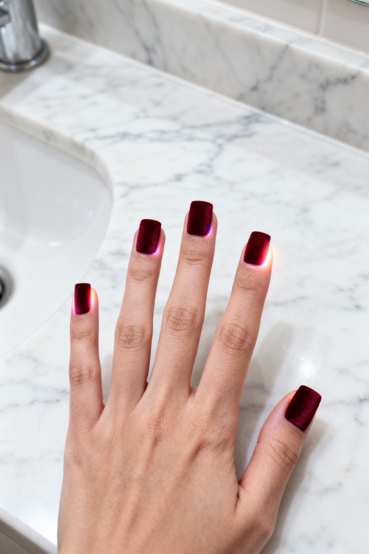 Red Aura Nails - dark cherry ombre matte