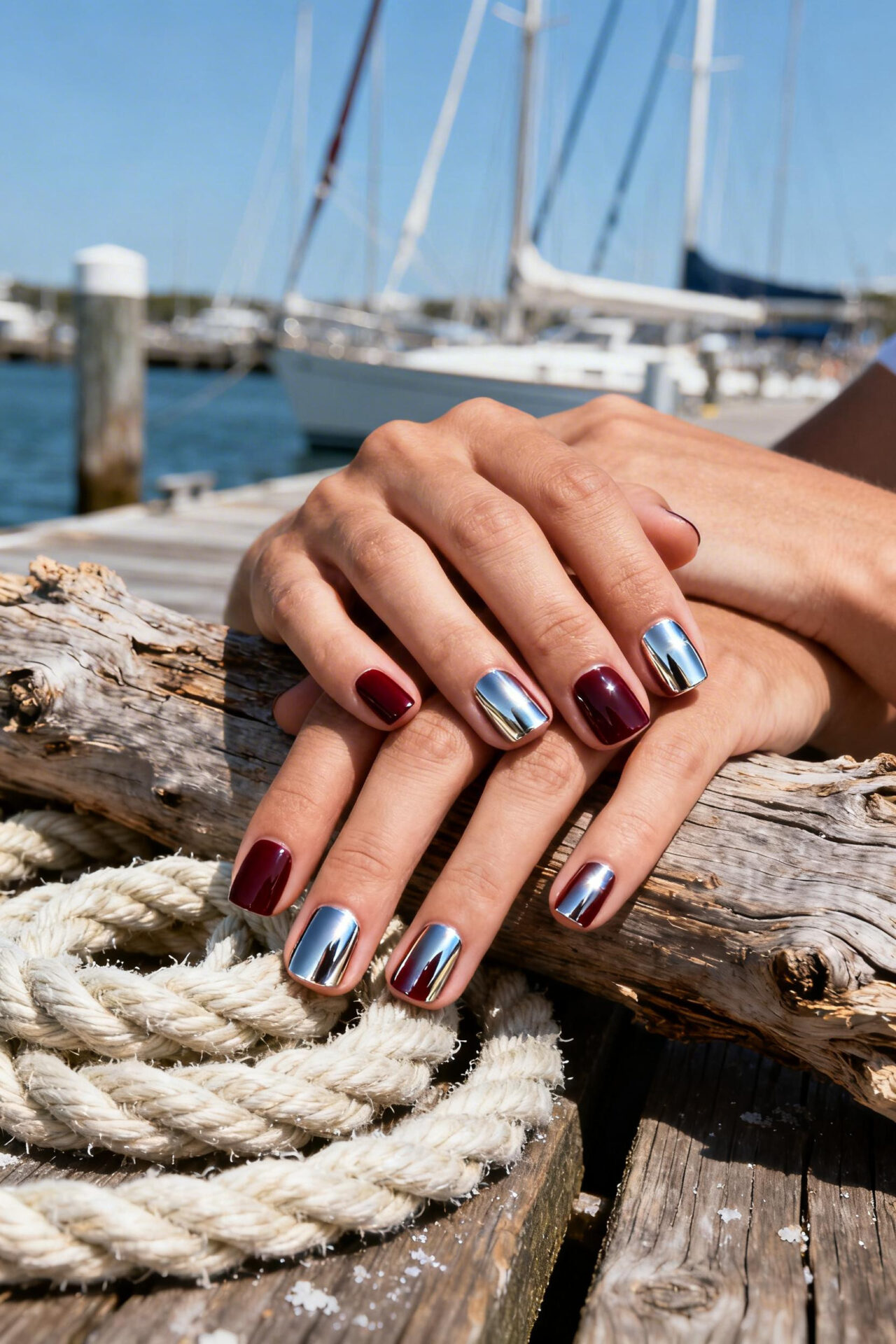 Red Aura Nails - dark chrome mirror design