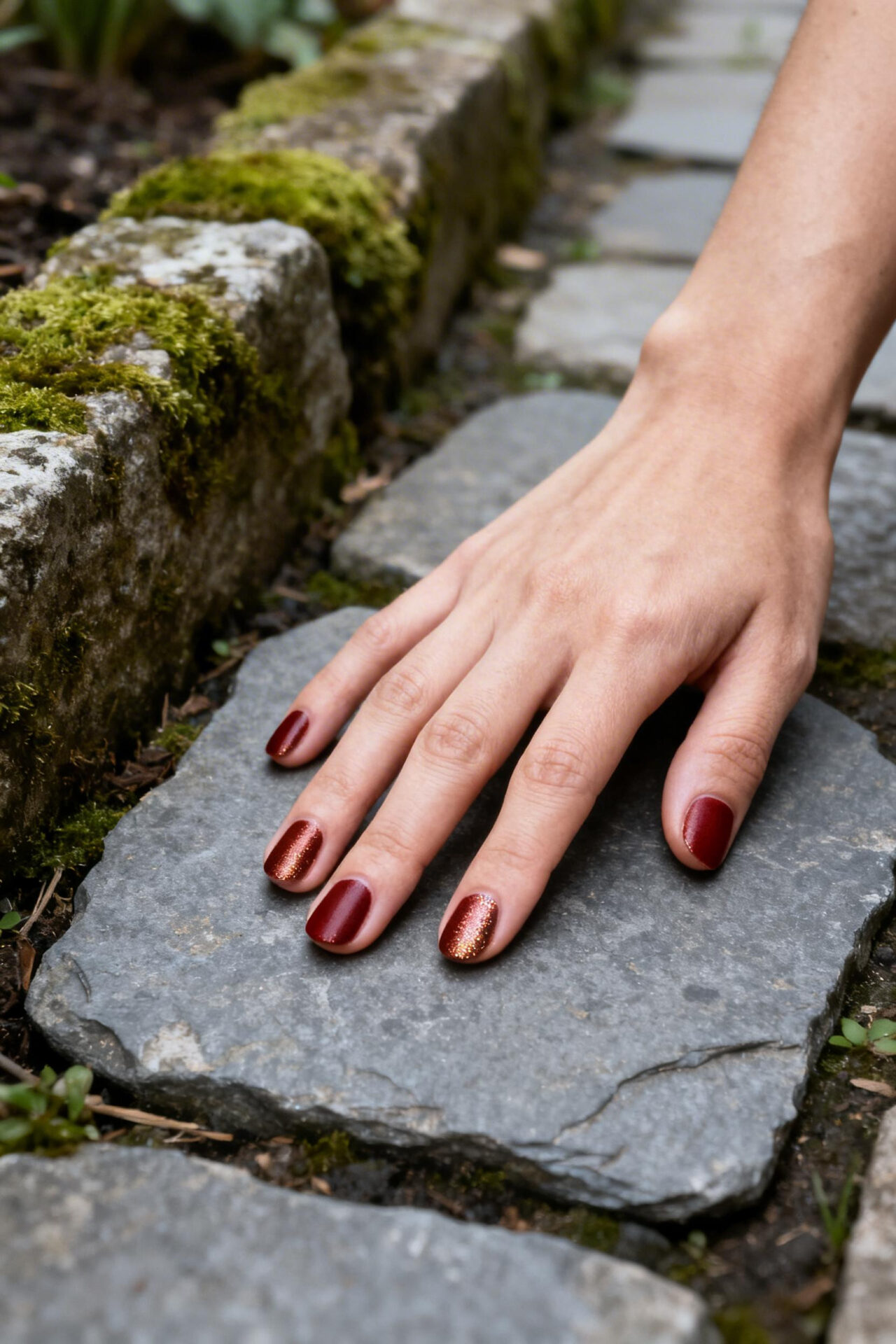 Red Aura Nails - matte metallic short round