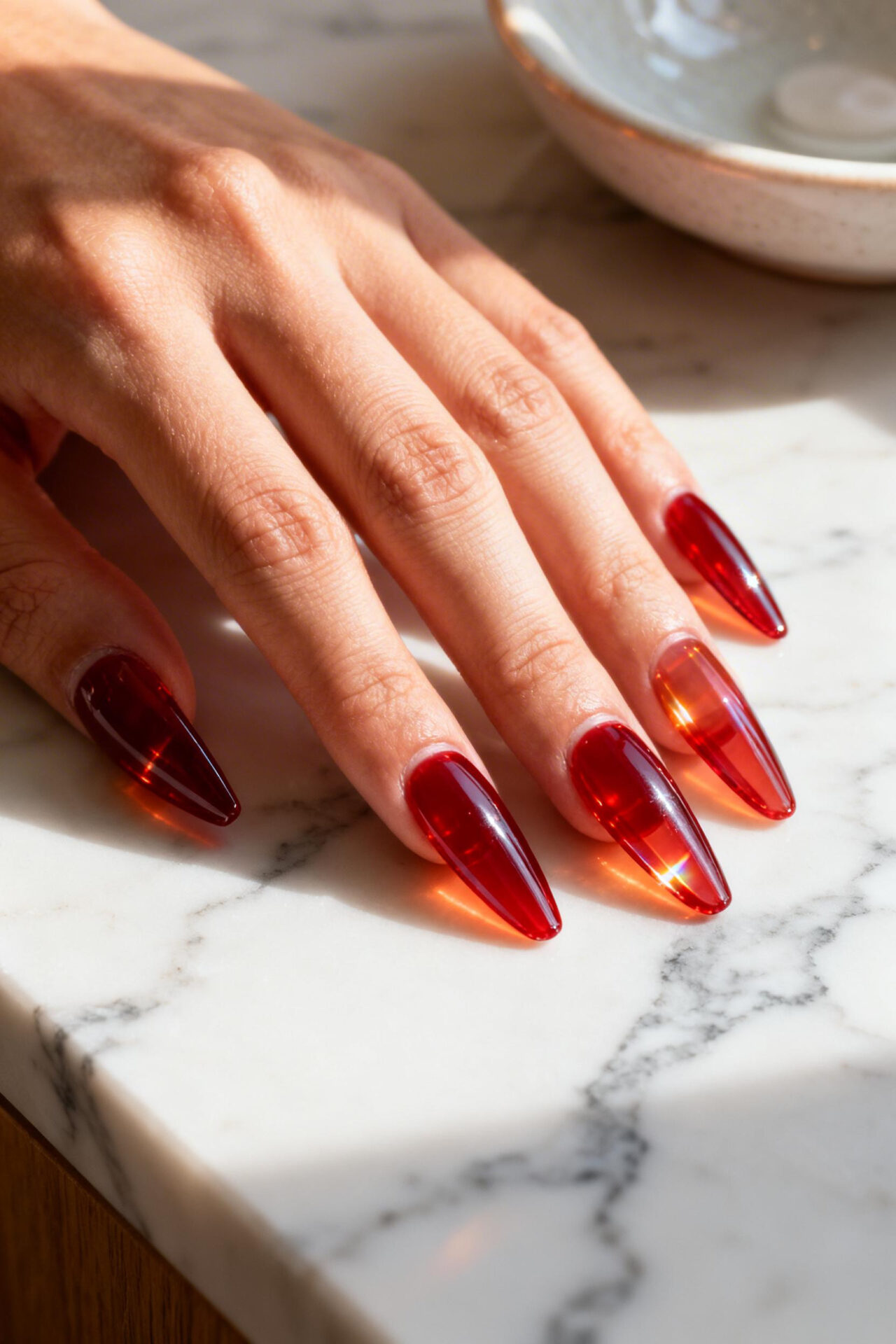 Cool Red Nails - ruby jelly stiletto