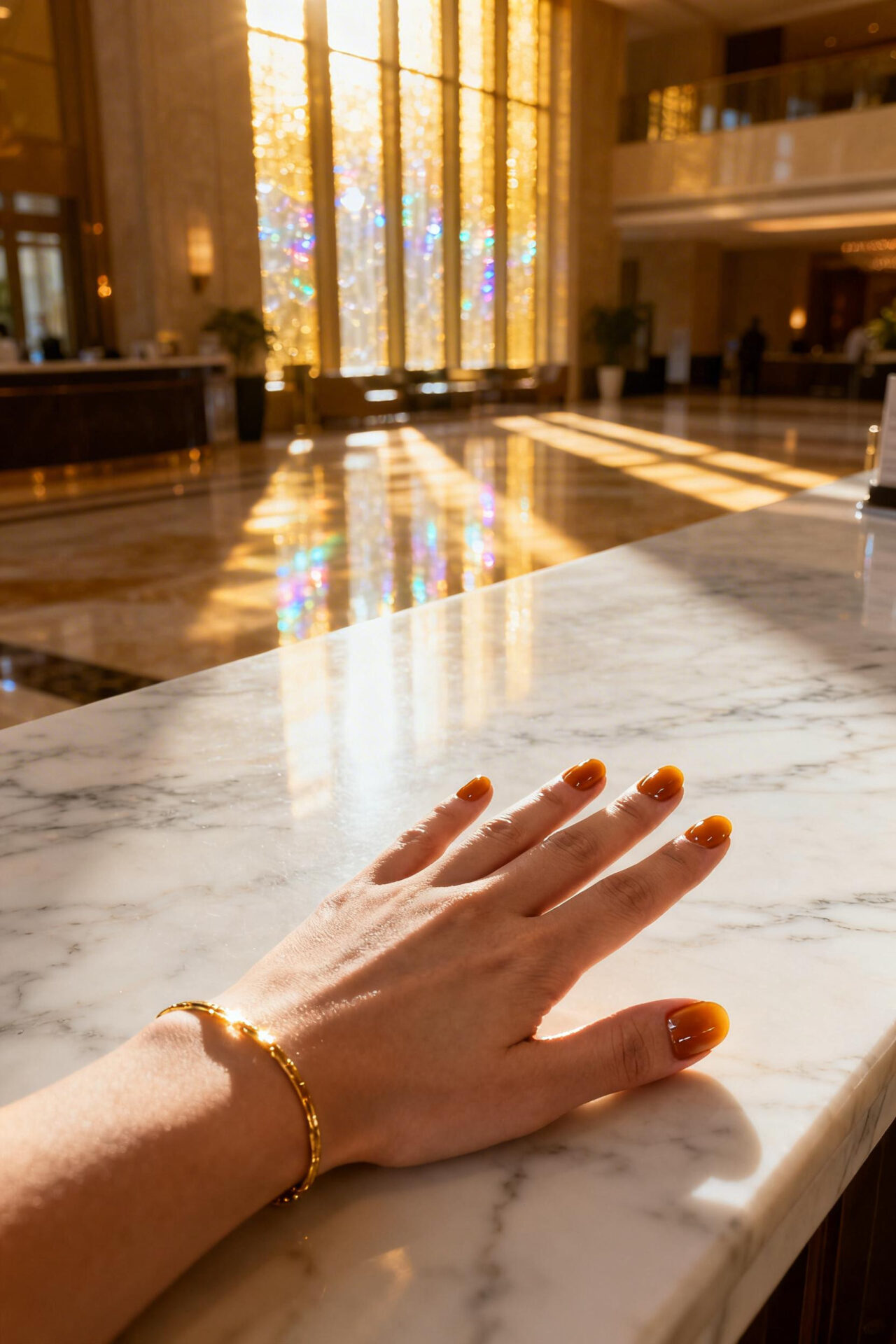 Aura Nails Ideas - caramel gel round