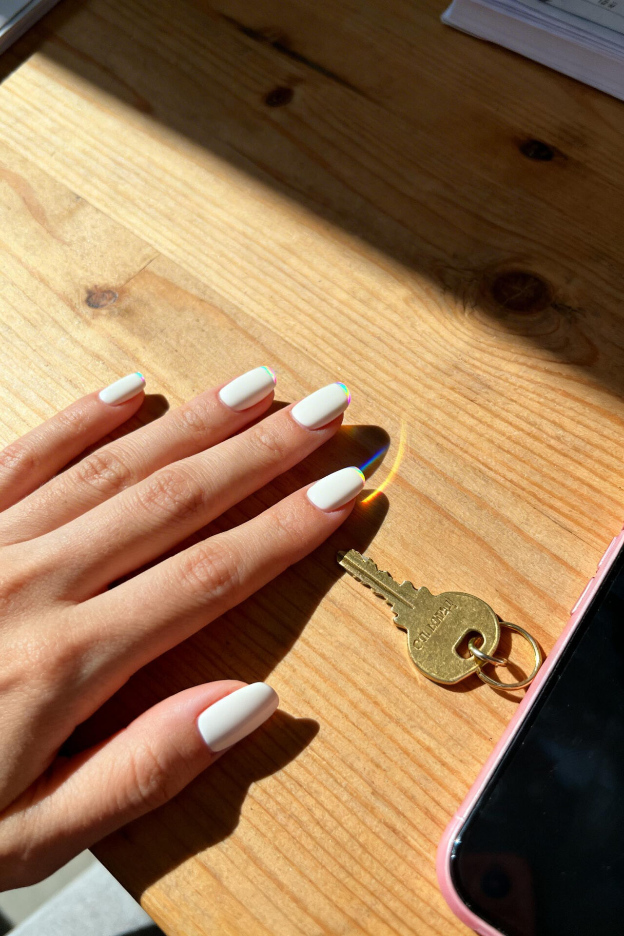 Aura Nails With Design - milky white gel squoval