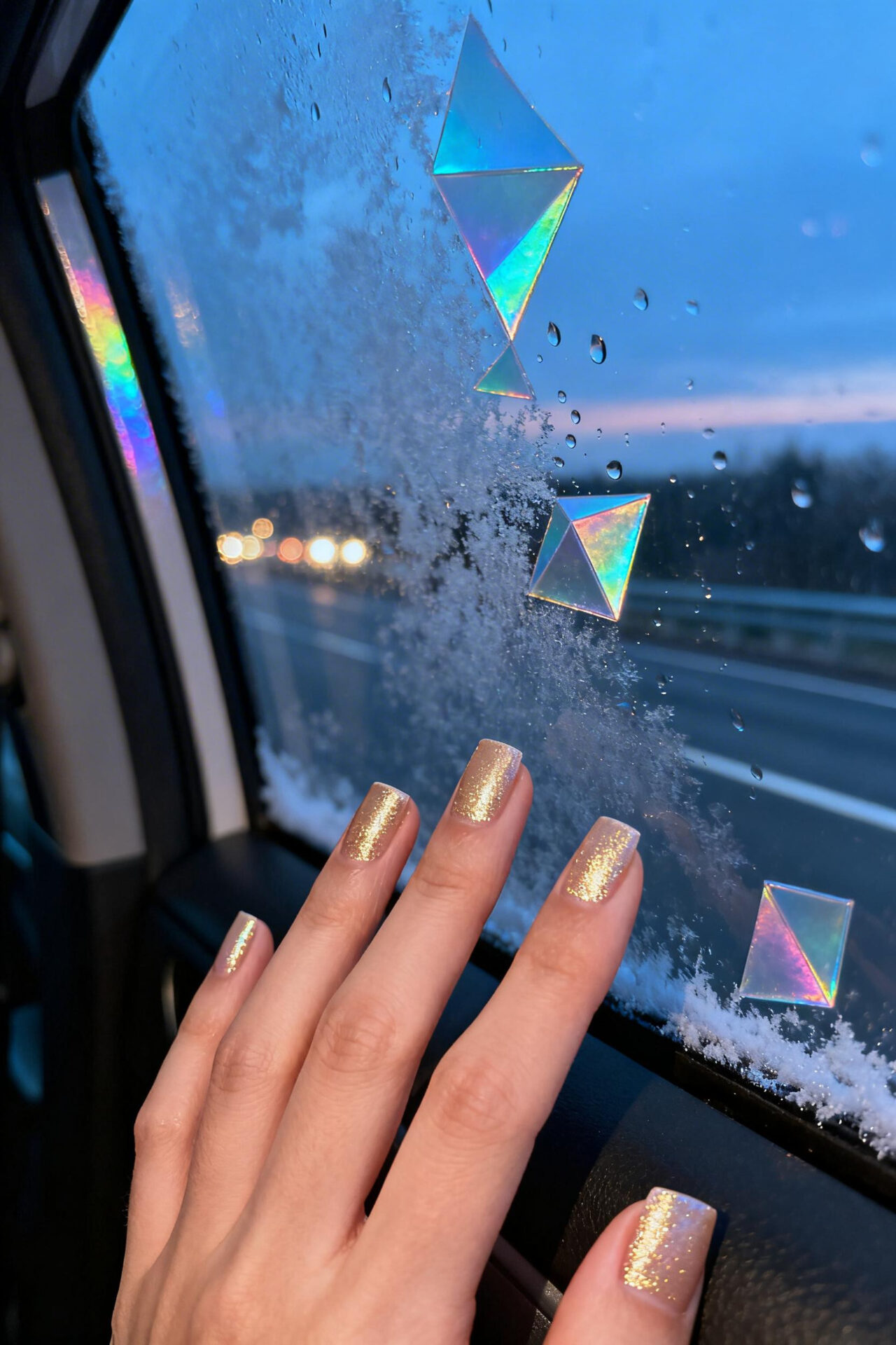 Short Square Nails - champagne gold metallic