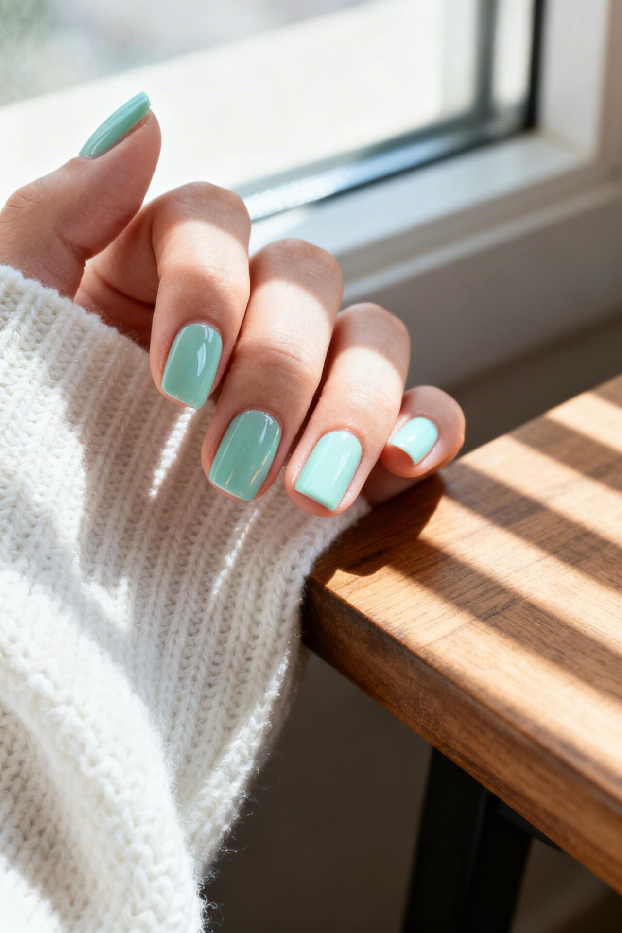 March Nails Ideas - pastel mint gel