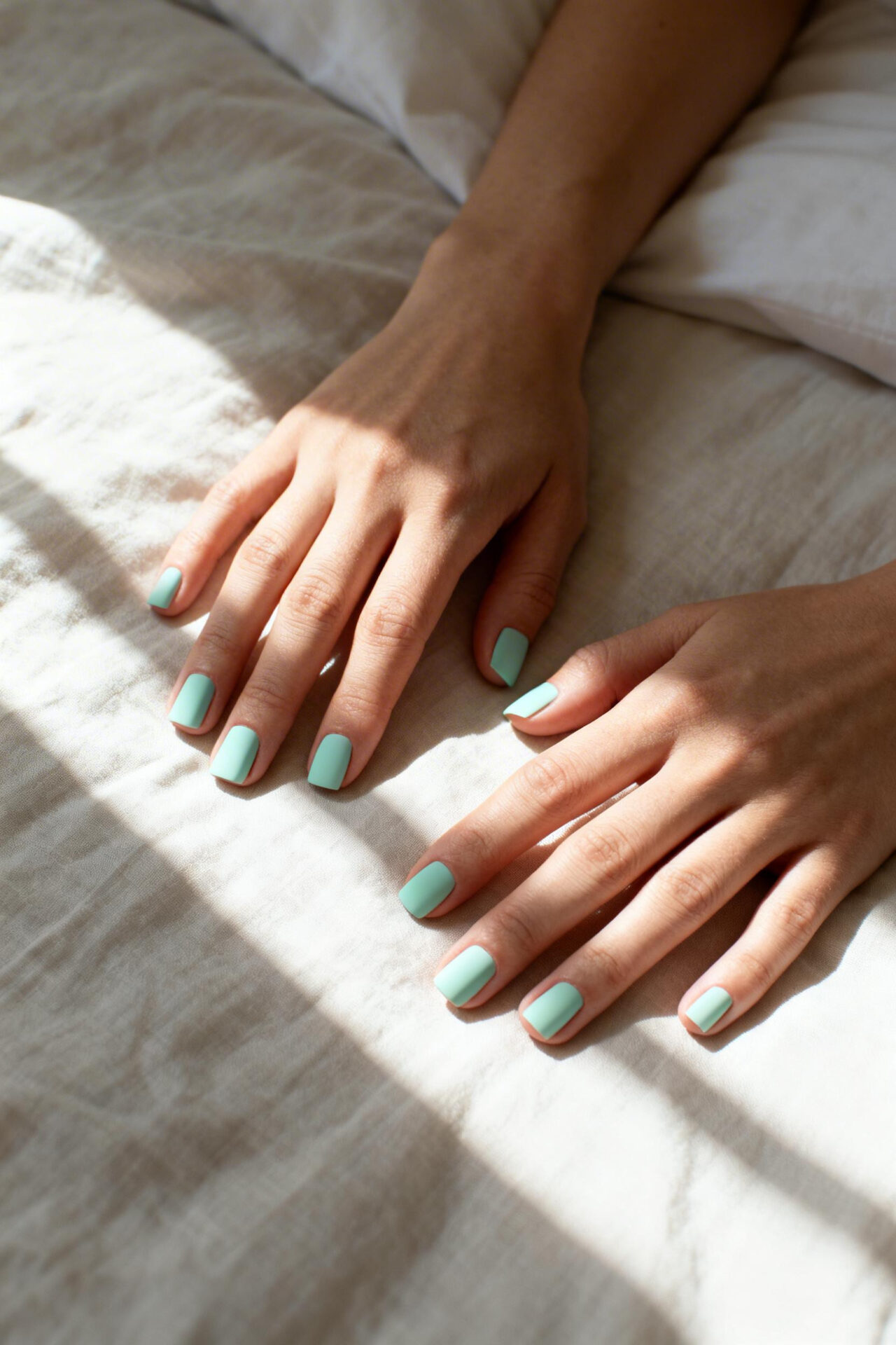 Short Square Nails - pastel mint matte