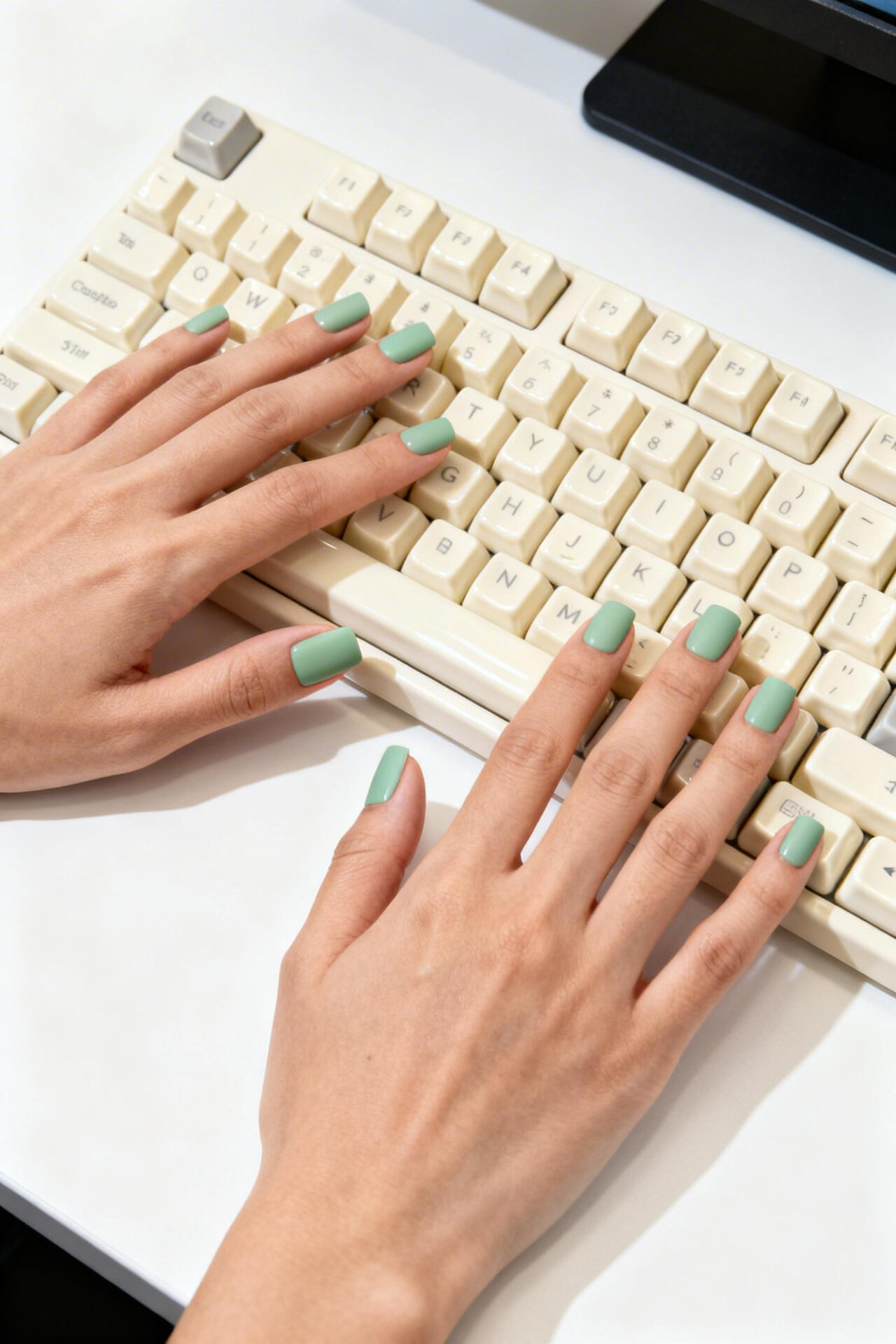 Spring French Tip Nails - seafoam green matte