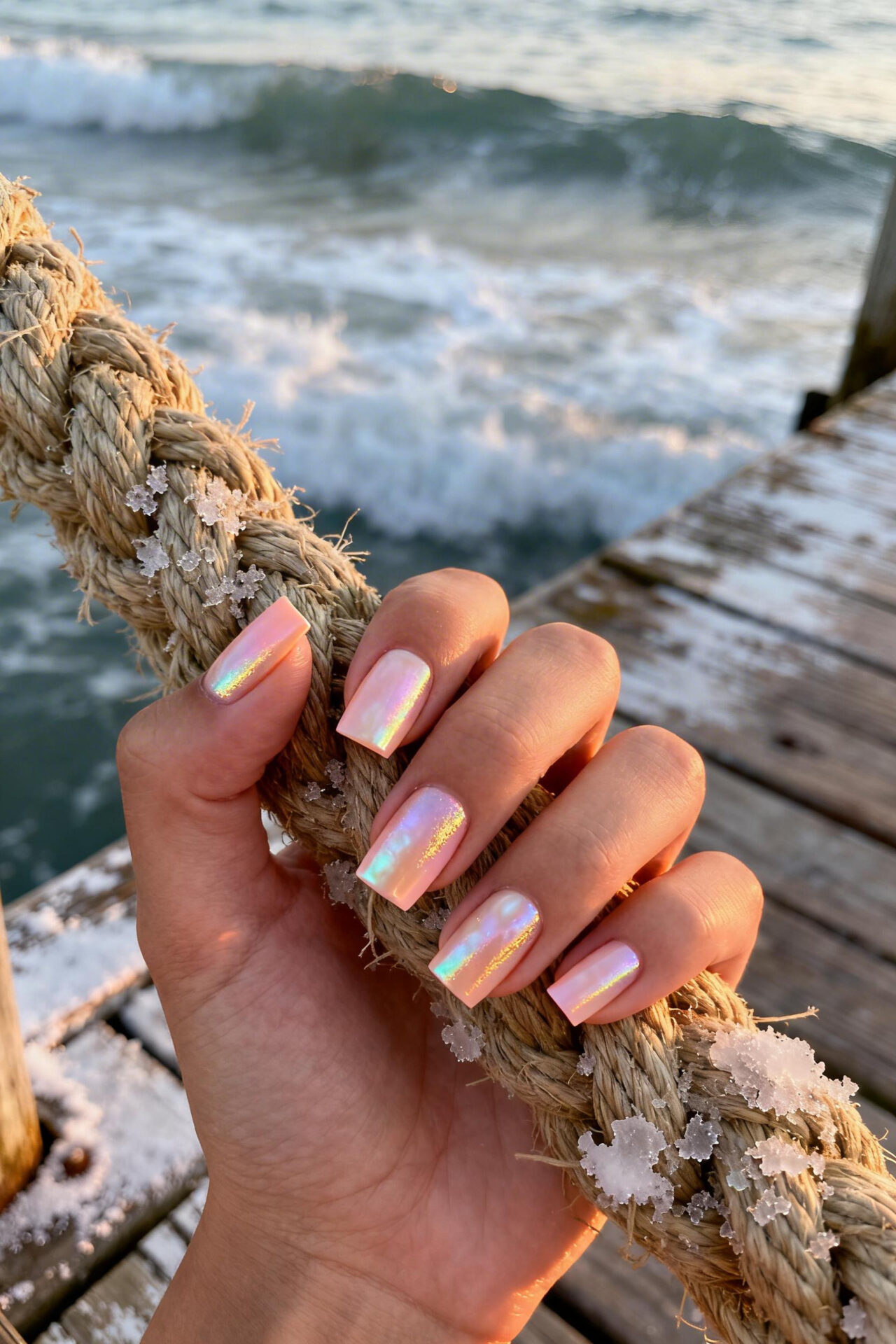 Pretty Spring Nails - peach pearl shimmer